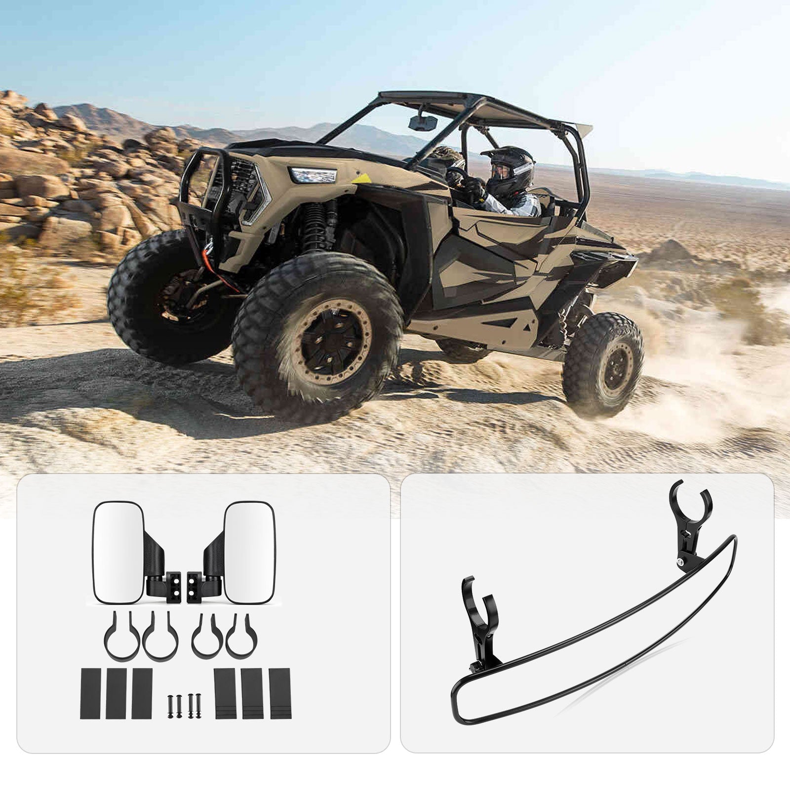 Photo of UTV 1.75" / 2" Side View Mirror and Rearview Mirrors by Kemimoto - Premium for UTVs / Side by Sides