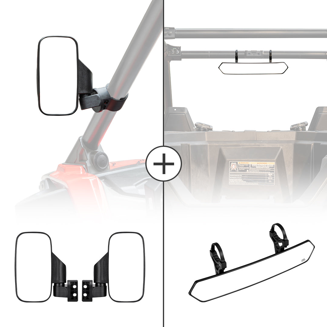 Photo of UTV Adjustable Rear View Mirror & Side Mirrors for 1.75"-2" Round Tube by Kemimoto - Premium for UTVs / Side by Sides