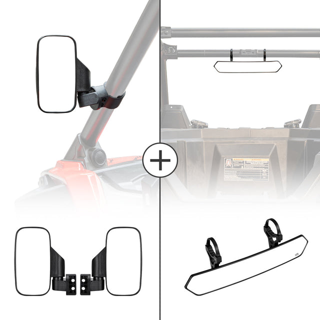 Photo of UTV Adjustable Rear View Mirror & Side Mirrors for 1.75"-2" Round Tube by Kemimoto - Premium for UTVs / Side by Sides