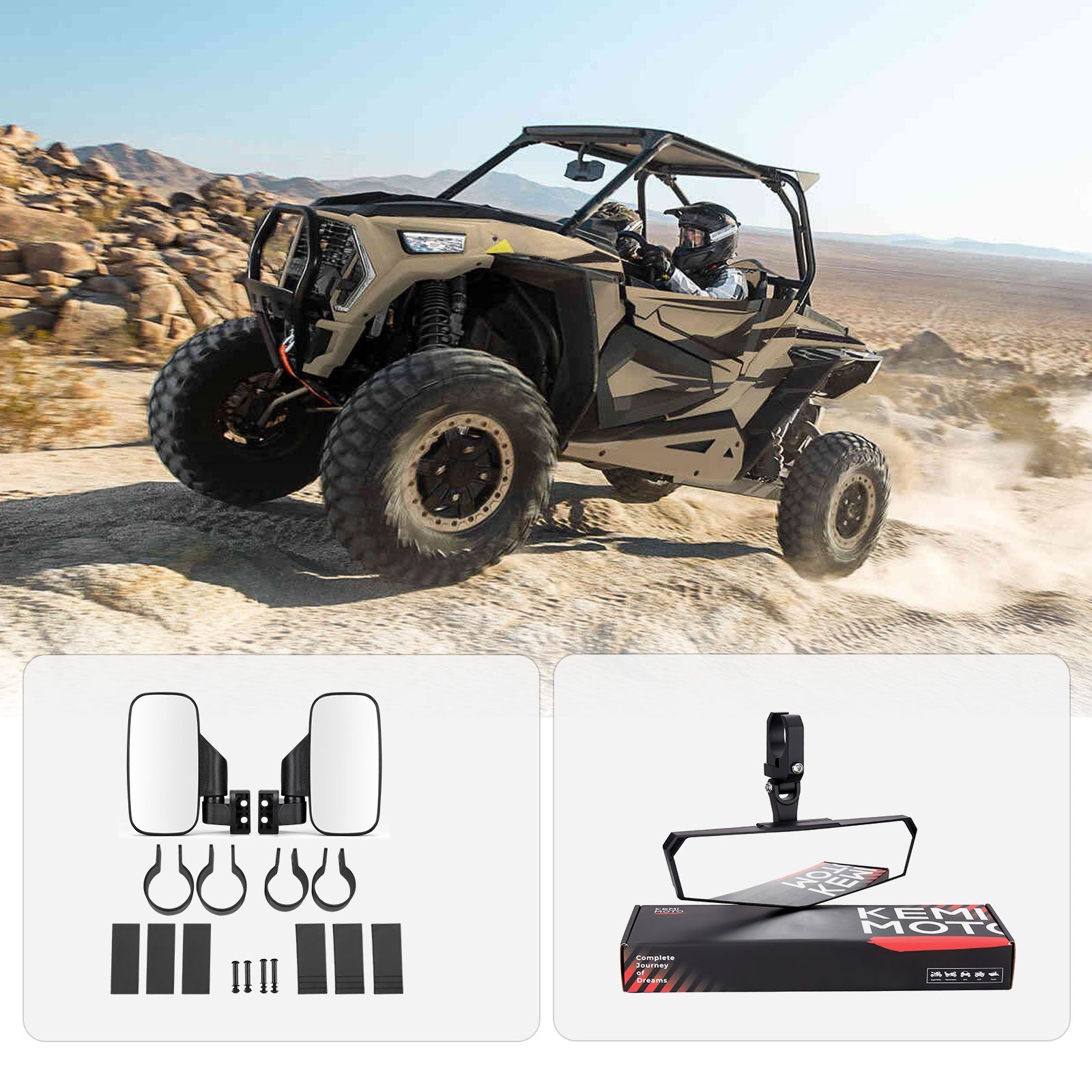 Photo of UTV 1.75" / 2" Side Mirror and Race Convex Mirror by Kemimoto - Premium for UTVs / Side by Sides