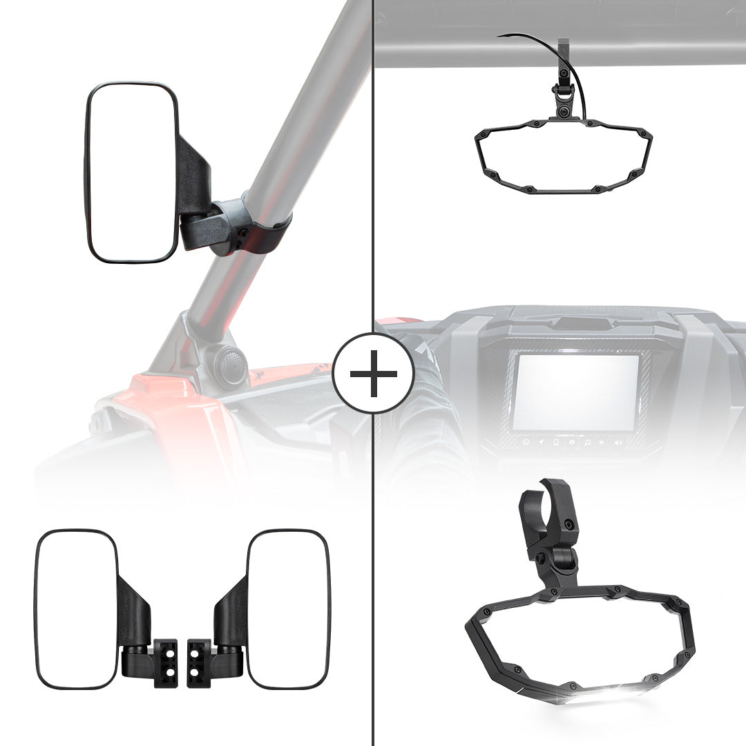 Photo of UTV 1.75" / 2" Side View Mirrors and Center Mirror by Kemimoto - Premium for UTVs / Side by Sides