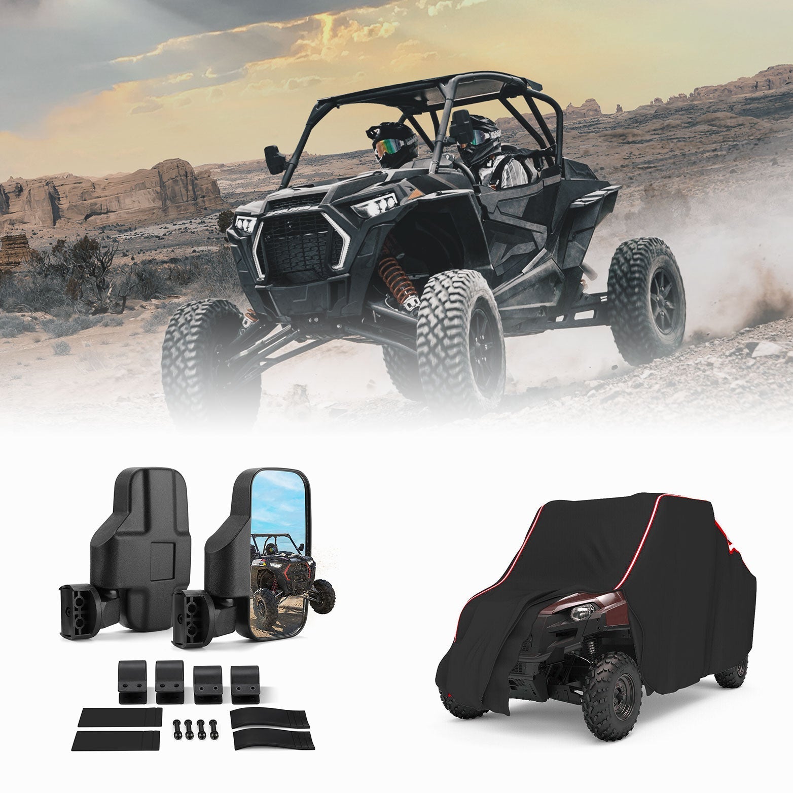 Photo of UTV Side View Mirror and Storage Cover for Polaris RZR by Kemimoto - Premium for UTVs / Side by Sides