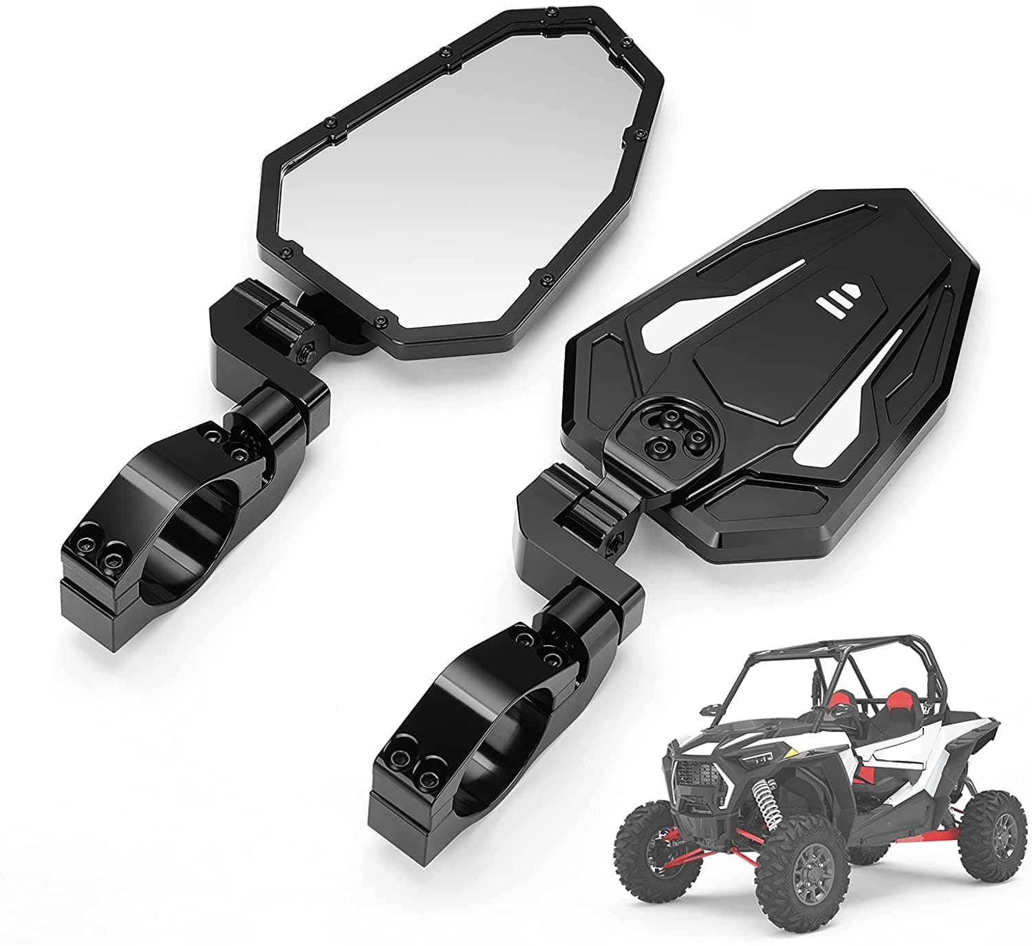 Photo of UTV Rear View Side Mirrors for Can Am Maverick X3/ RZR w/ 1.75"-2" roll bar (1 pair) by Kemimoto - Premium for UTVs / Side by Sides