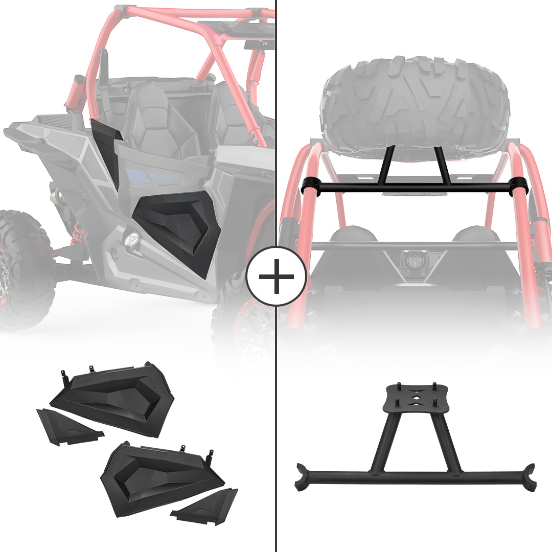 Photo of Spare Tire Carrier Mount & Lower Half Door Inserts Panels for Polaris RZR by Kemimoto - Premium for UTVs / Side by Sides