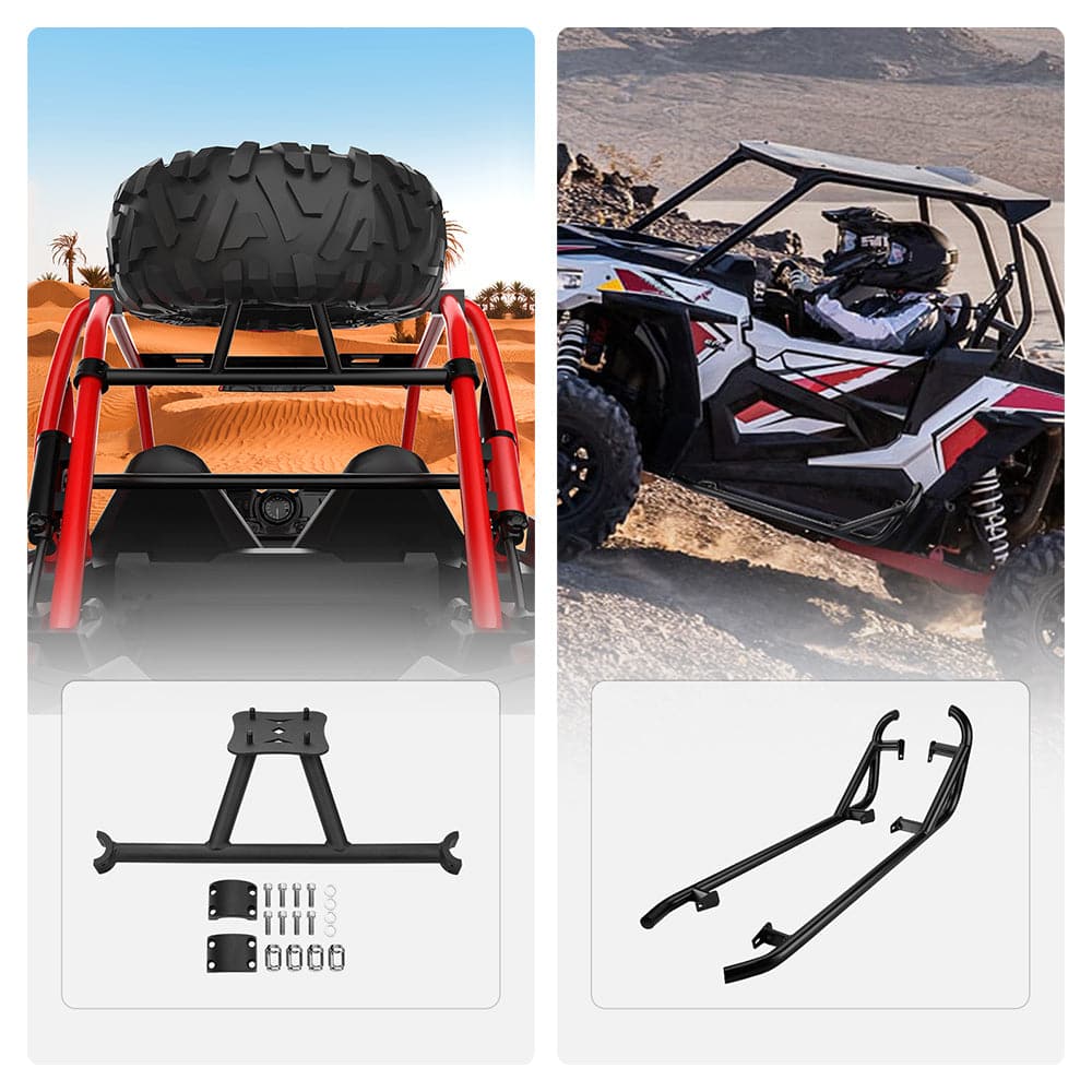 Photo of Spare Tire Carrier Mount & Side Nerf Bars Rock Sliders for Polaris RZR XP 1000 by Kemimoto - Premium for UTVs / Side by Sides