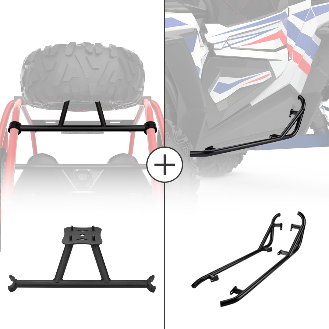 Photo of Spare Tire Carrier Mount & Side Nerf Bars Rock Sliders for Polaris RZR XP 1000 by Kemimoto - Premium for UTVs / Side by Sides