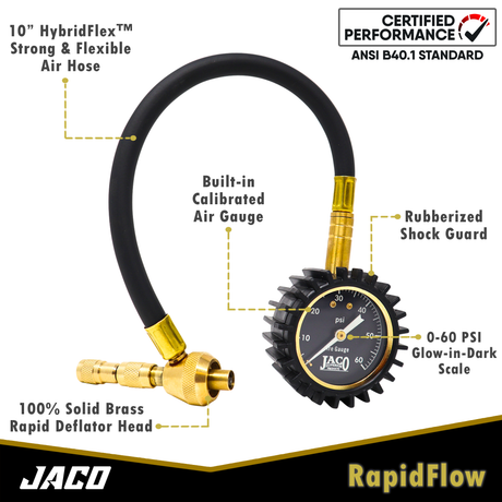 Photo of RapidFlow™ Tire Deflator Gauge (0-60 PSI) | Rapid Off-Road Air Down Kit by JACO - Premium Tire Deflator for UTVs / Side by Sides