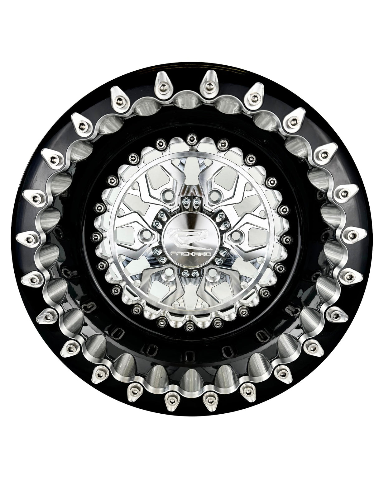 Packard Apollo Silver beadlock wheel, front view
