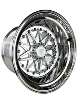Angled view of a Packard Impact 2.0 silver non-beadlock UTV wheel with a polished barrel.