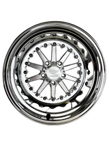 Front view of a Packard Element silver non-beadlock UTV wheel with a polished barrel.