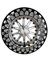 Front view of a Packard Element silver beadlock UTV wheel with a polished barrel.