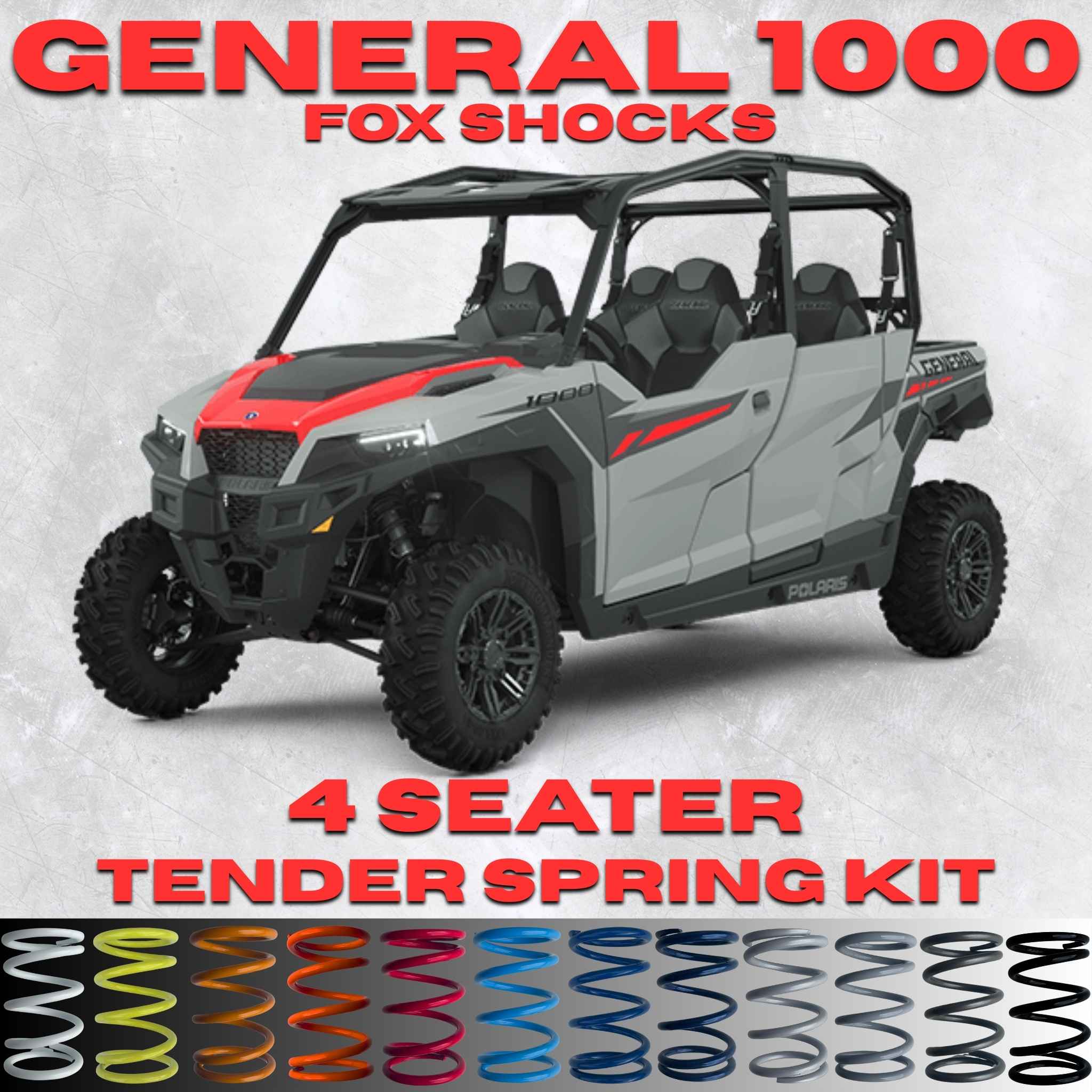 AllThingz UTV Polaris General 1000 4 Seater Tender Spring Kit - 2-3" Lift + 80% Better Ride (Fox Shocks, Non XP)