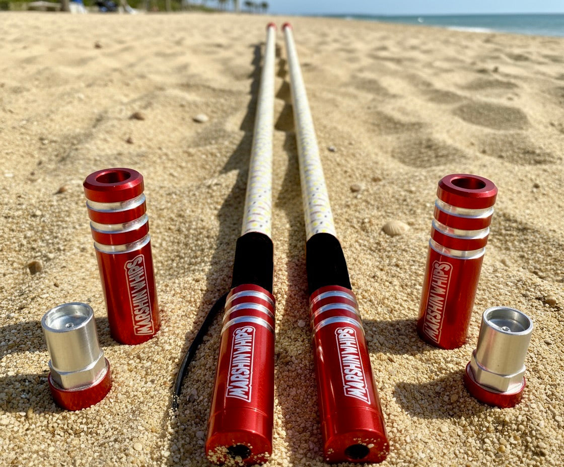 Photo of Game Changer LED Whip Set - Green, White & Red by Marshin Whips - Premium for UTVs / Side by Sides