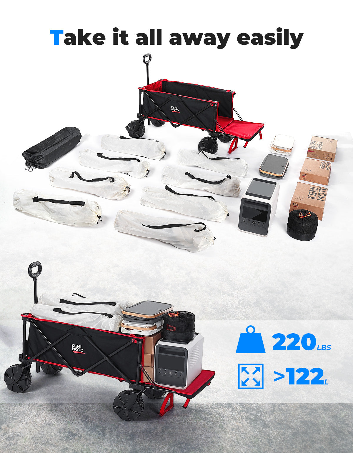 Photo of Heavy Duty Folding Beach Wagon Cart 220lbs for Camping Garden Sports by Kemimoto - Premium for UTVs / Side by Sides