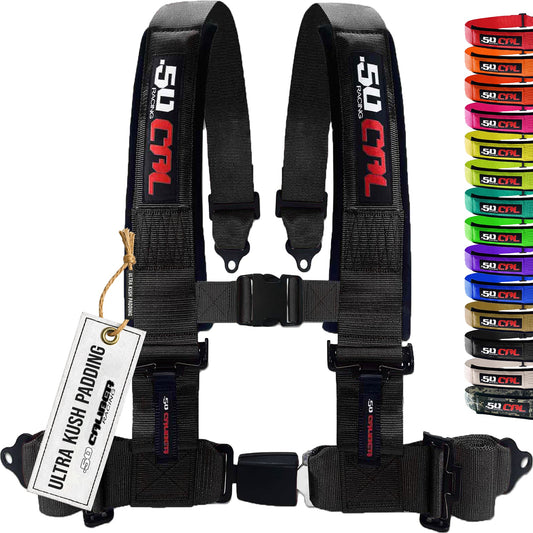 50 Caliber Racing 4-Point UTV Harness | Push Button Release + Sewn-In Pads + Black Hardware | 2" & 3", 10 Colors