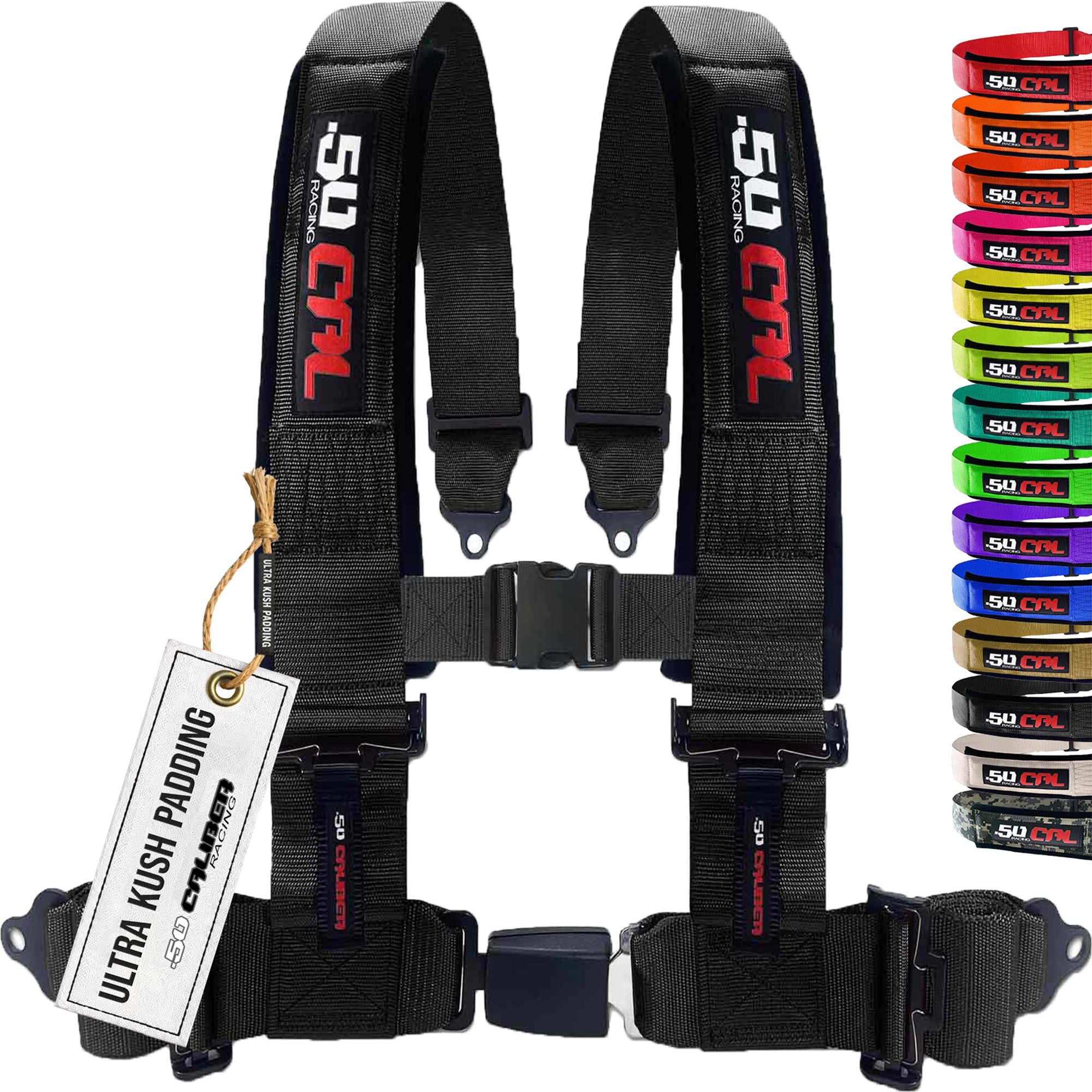 50 Caliber Racing 4-Point UTV Harness | Push Button Release + Sewn-In Pads + Black Hardware | 2" & 3", 10 Colors