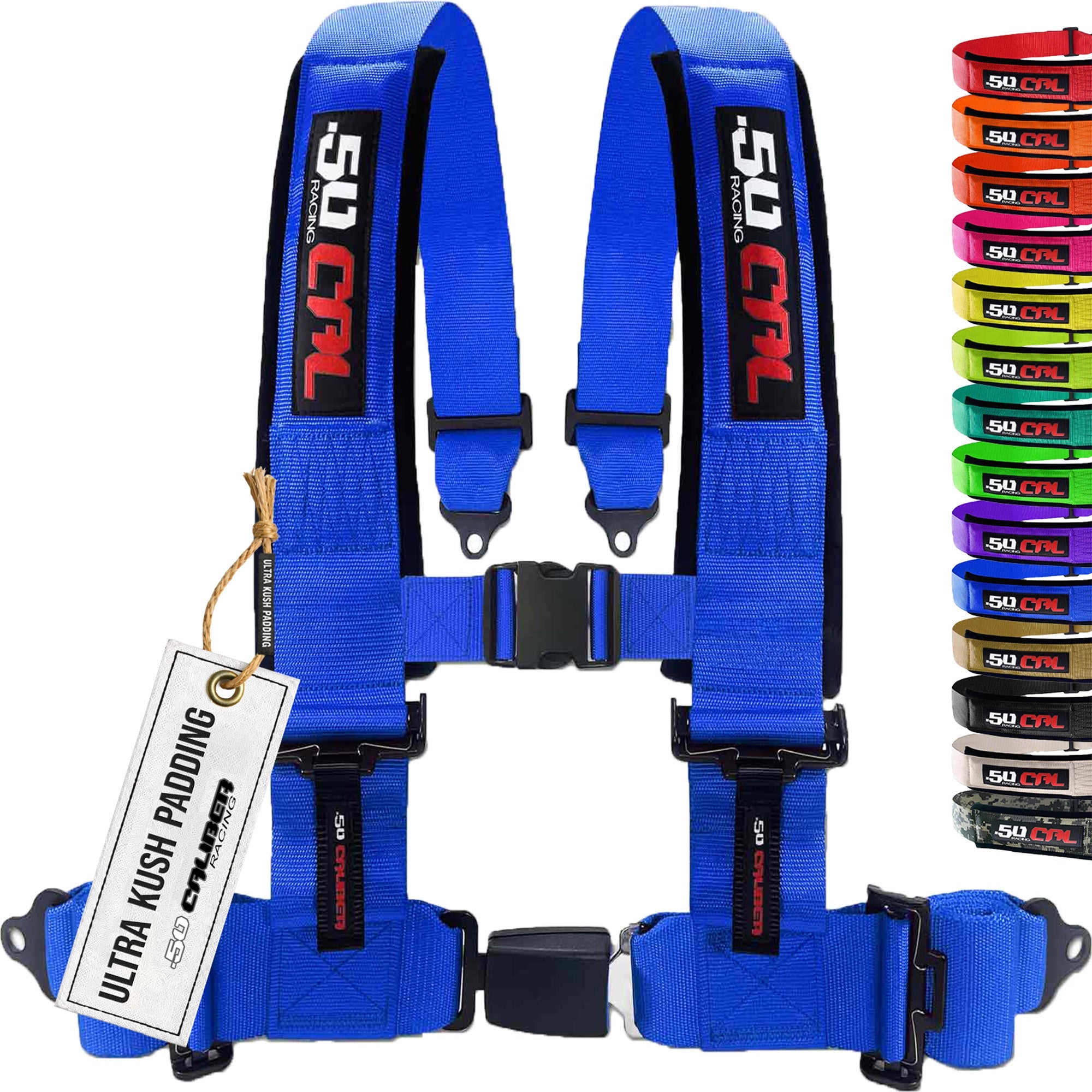 50 Caliber Racing 4-Point UTV Harness | Push Button Release + Sewn-In Pads + Black Hardware | 2" & 3", 10 Colors