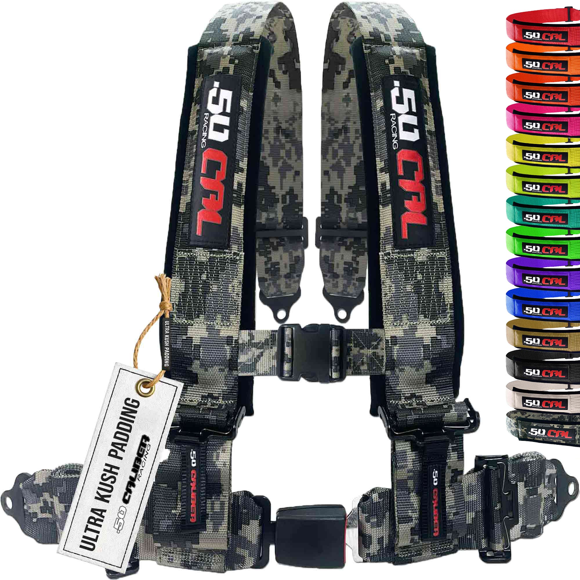 50 Caliber Racing 4-Point UTV Harness | Push Button Release + Sewn-In Pads + Black Hardware | 2" & 3", 10 Colors