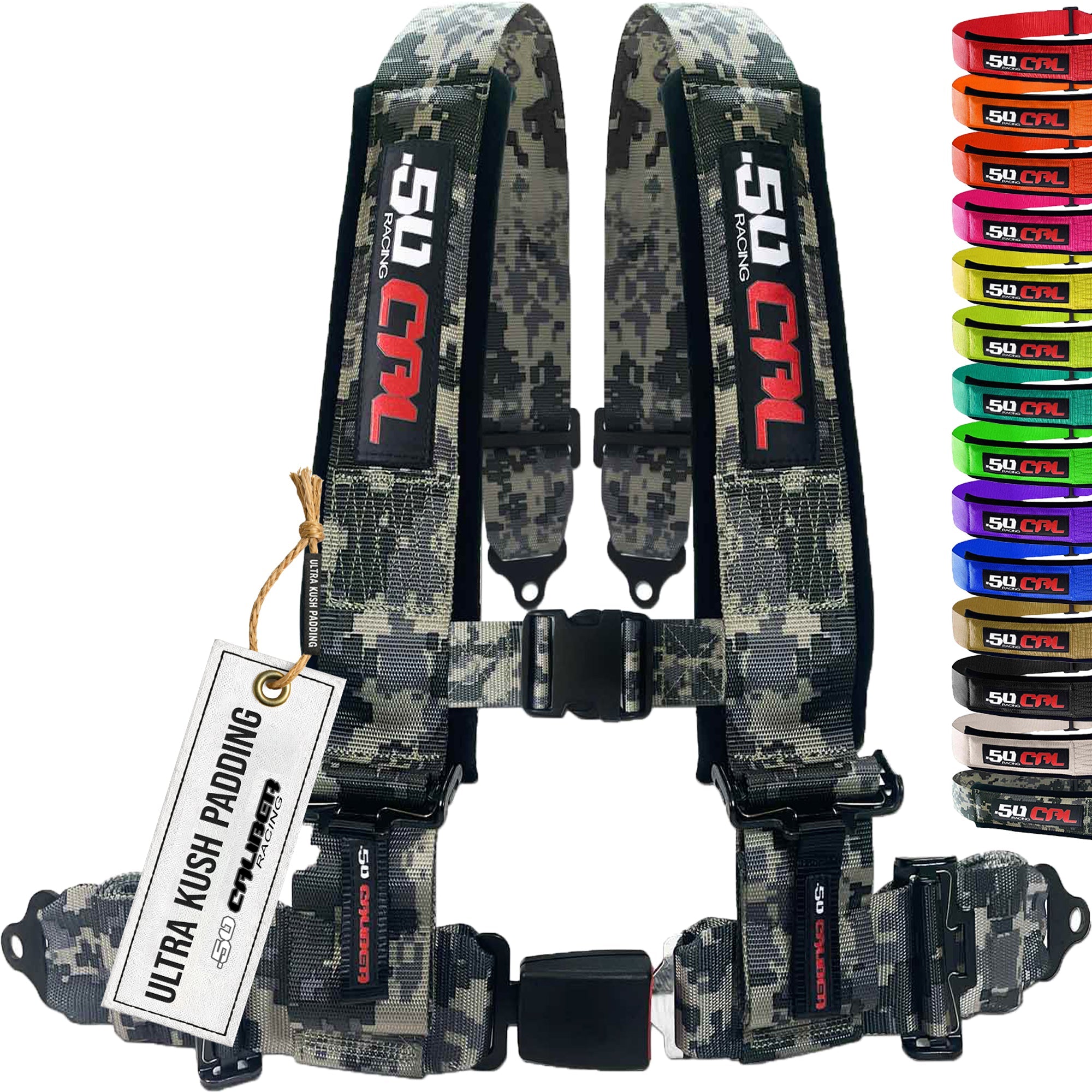 50 Caliber Racing 4-Point UTV Harness | Push Button Release + Sewn-In Pads + Black Hardware | 2" & 3", 10 Colors