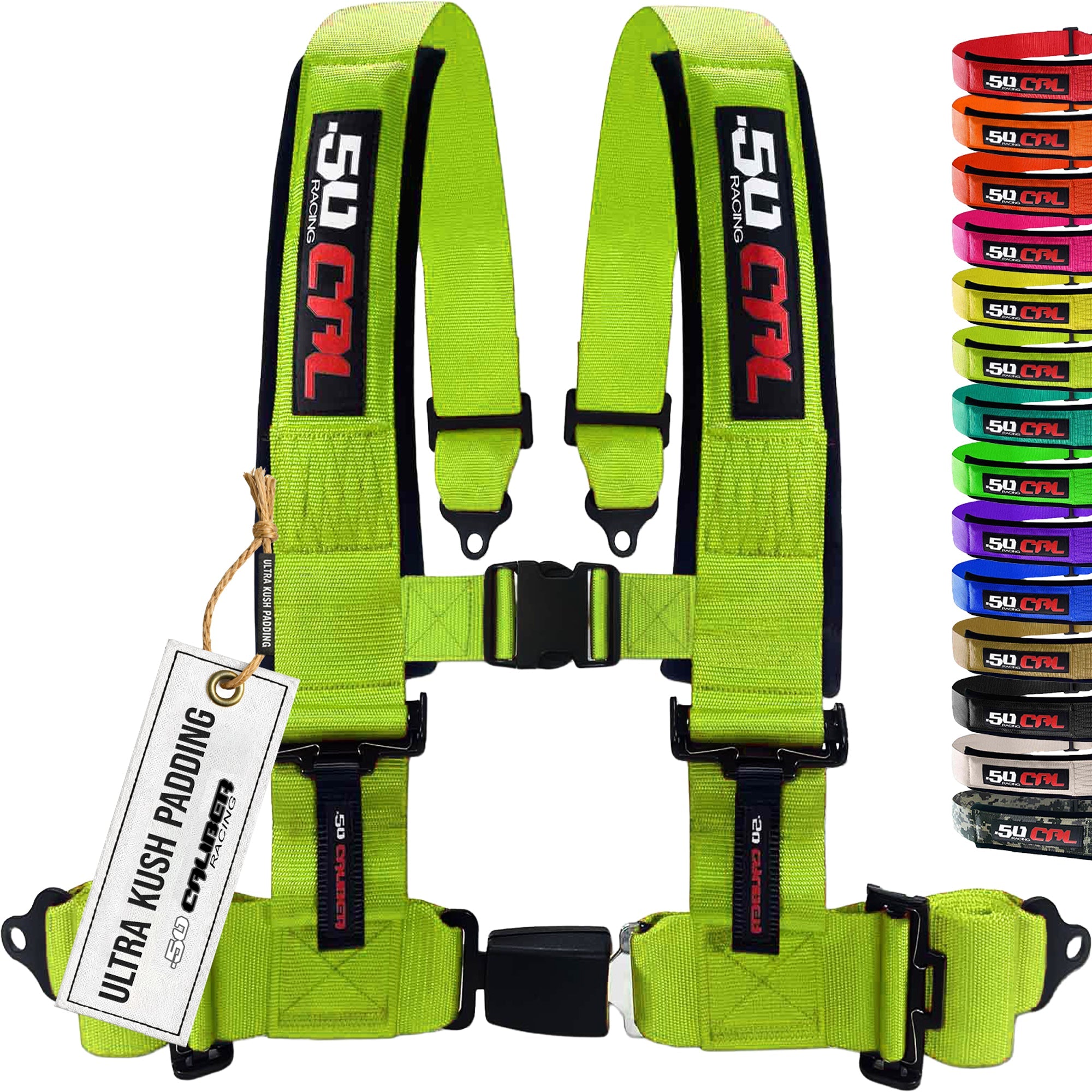 50 Caliber Racing 4-Point UTV Harness | Push Button Release + Sewn-In Pads + Black Hardware | 2" & 3", 10 Colors