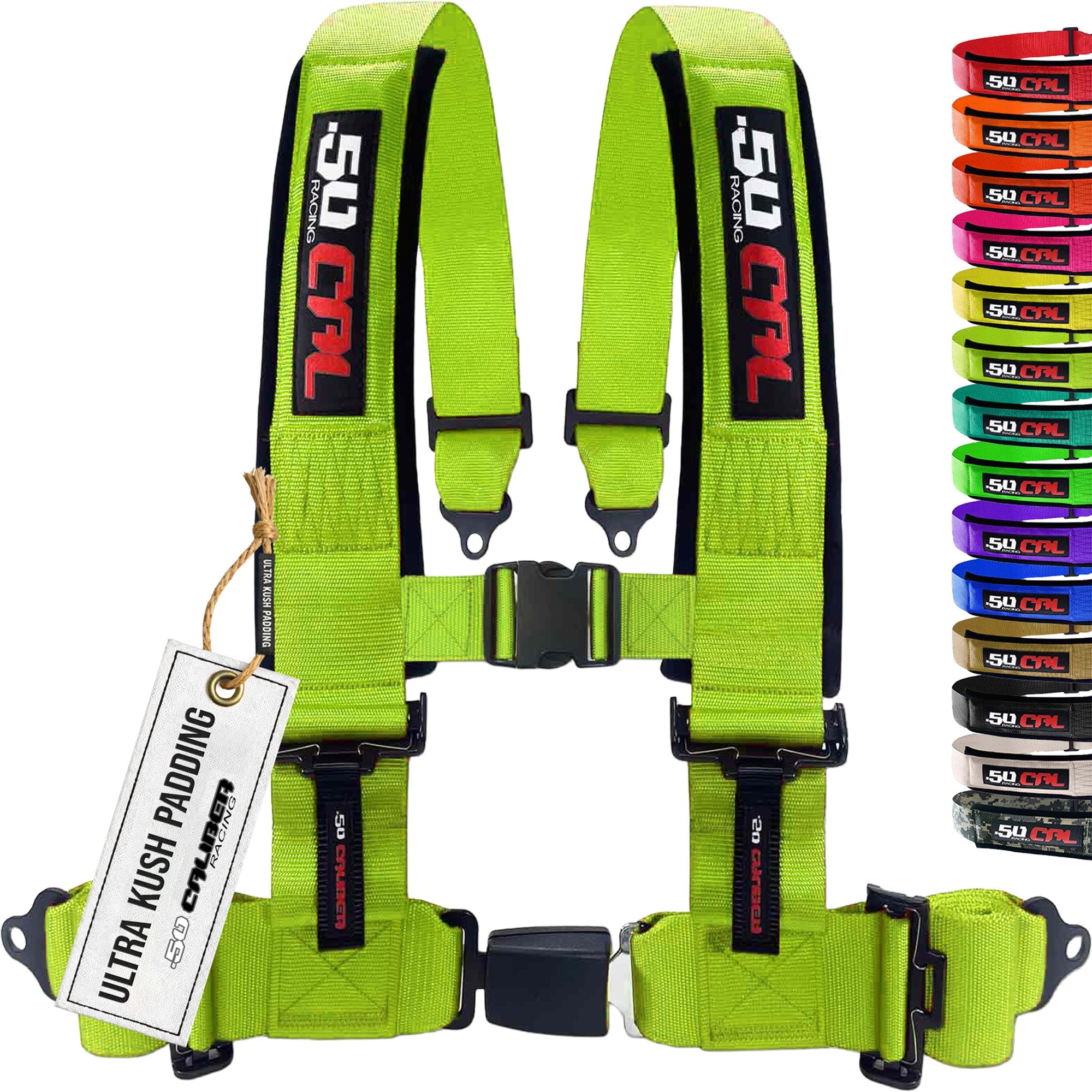 50 Caliber Racing 4-Point UTV Harness | Push Button Release + Sewn-In Pads + Black Hardware | 2" & 3", 10 Colors