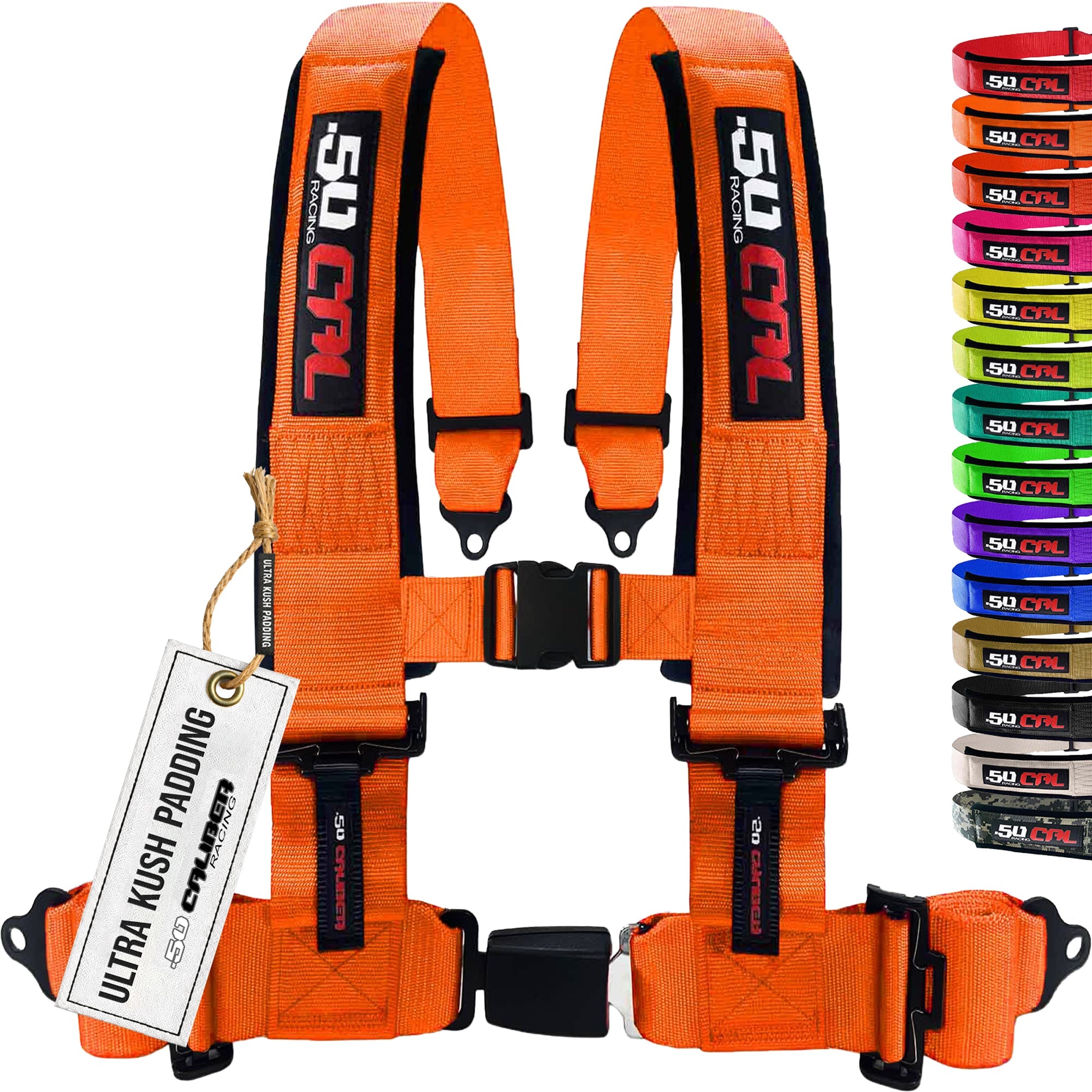 50 Caliber Racing 4-Point UTV Harness | Push Button Release + Sewn-In Pads + Black Hardware | 2" & 3", 10 Colors