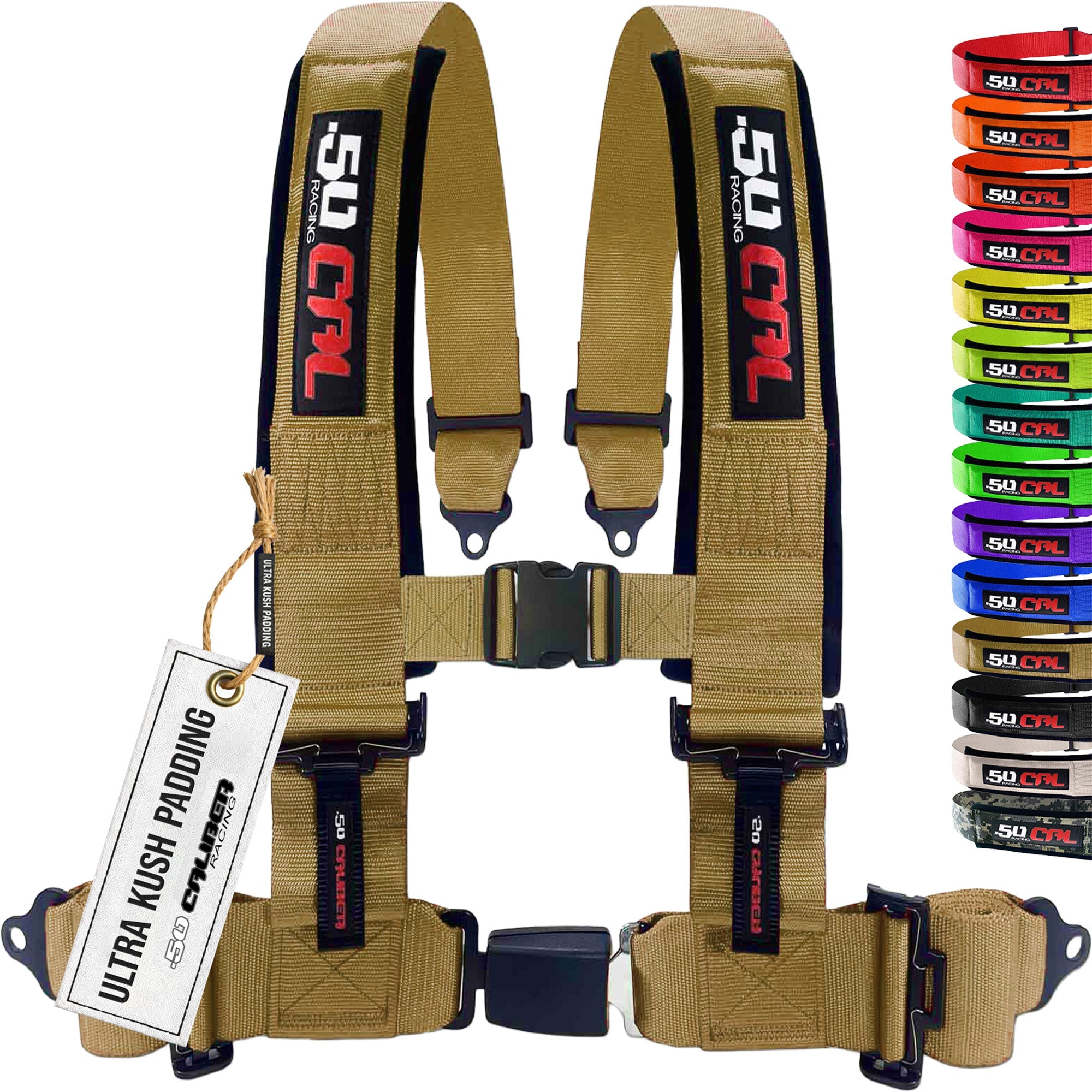 50 Caliber Racing 4-Point UTV Harness | Push Button Release + Sewn-In Pads + Black Hardware | 2" & 3", 10 Colors