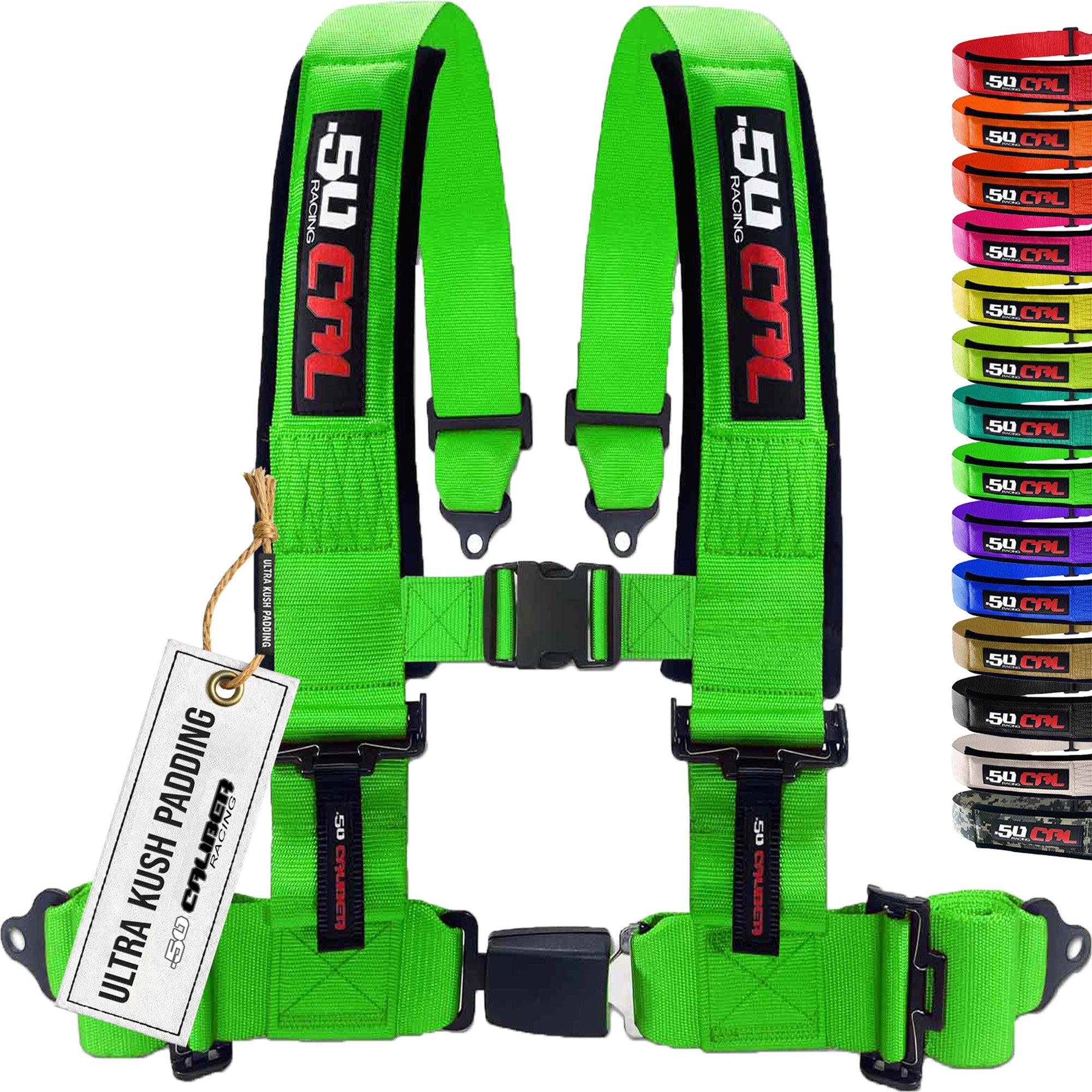 50 Caliber Racing 4-Point UTV Harness | Push Button Release + Sewn-In Pads + Black Hardware | 2" & 3", 10 Colors