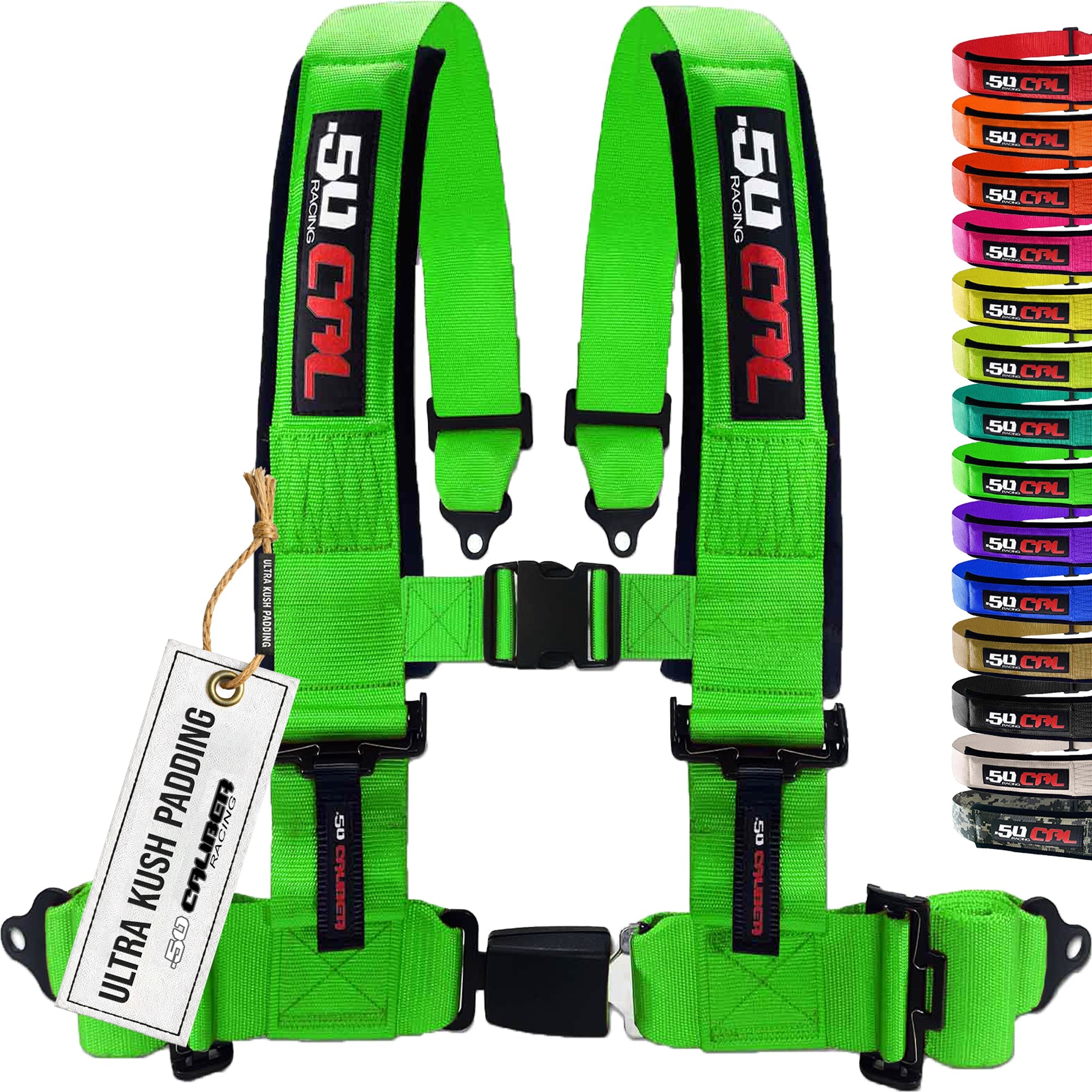 50 Caliber Racing 4-Point UTV Harness | Push Button Release + Sewn-In Pads + Black Hardware | 2" & 3", 10 Colors