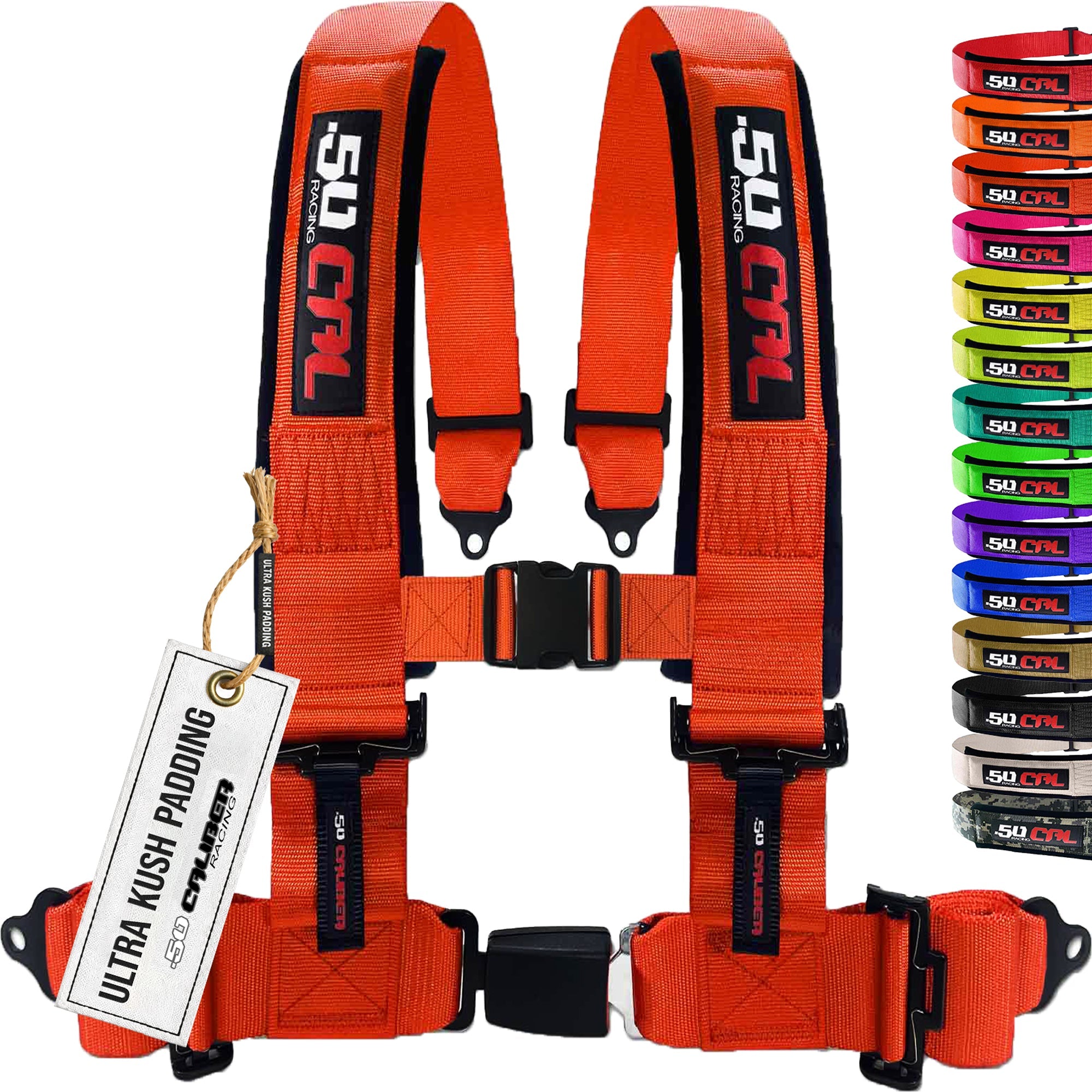 50 Caliber Racing 4-Point UTV Harness | Push Button Release + Sewn-In Pads + Black Hardware | 2" & 3", 10 Colors