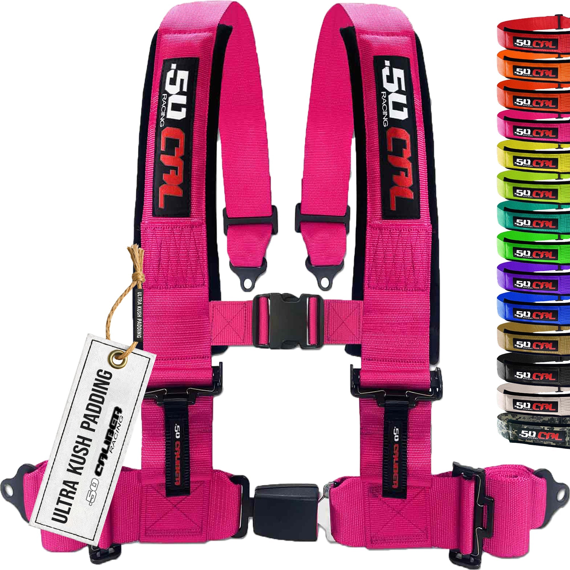 50 Caliber Racing 4-Point UTV Harness | Push Button Release + Sewn-In Pads + Black Hardware | 2" & 3", 10 Colors