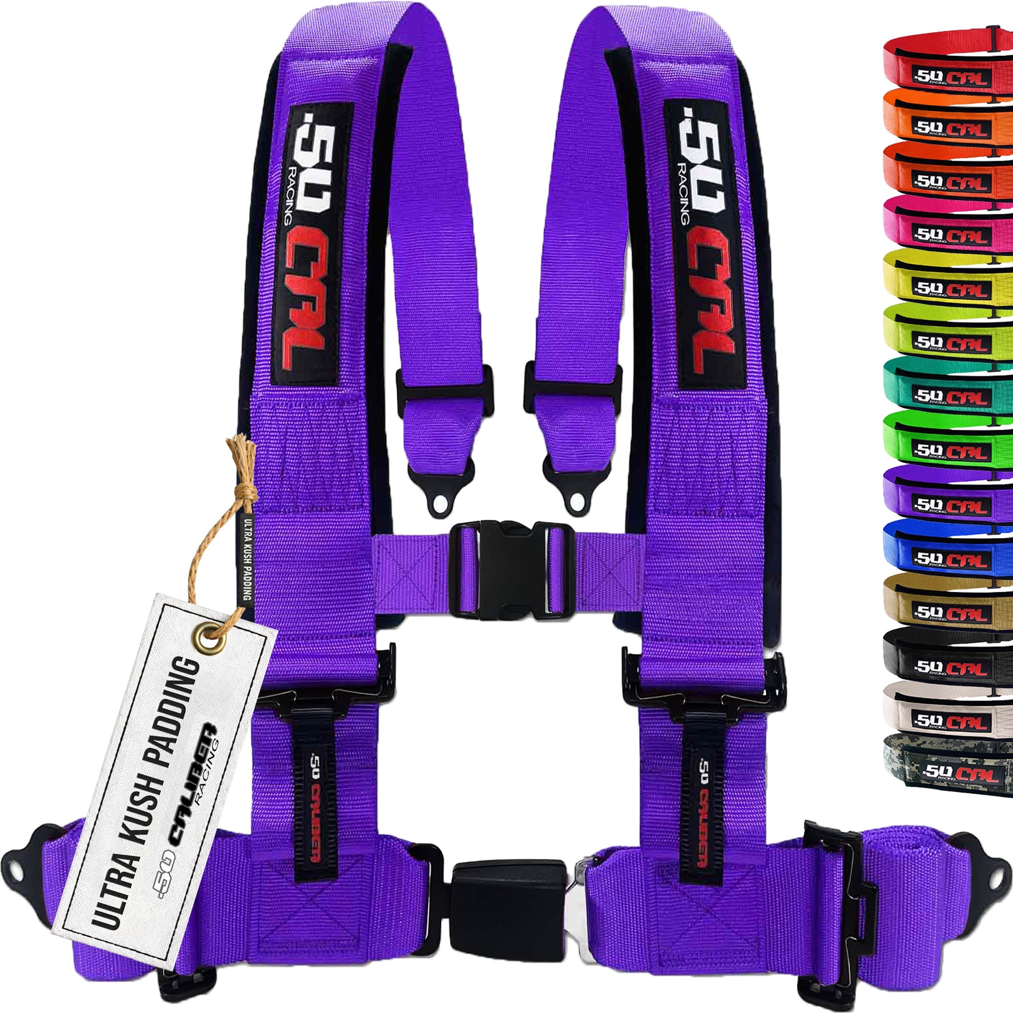 50 Caliber Racing 4-Point UTV Harness | Push Button Release + Sewn-In Pads + Black Hardware | 2" & 3", 10 Colors