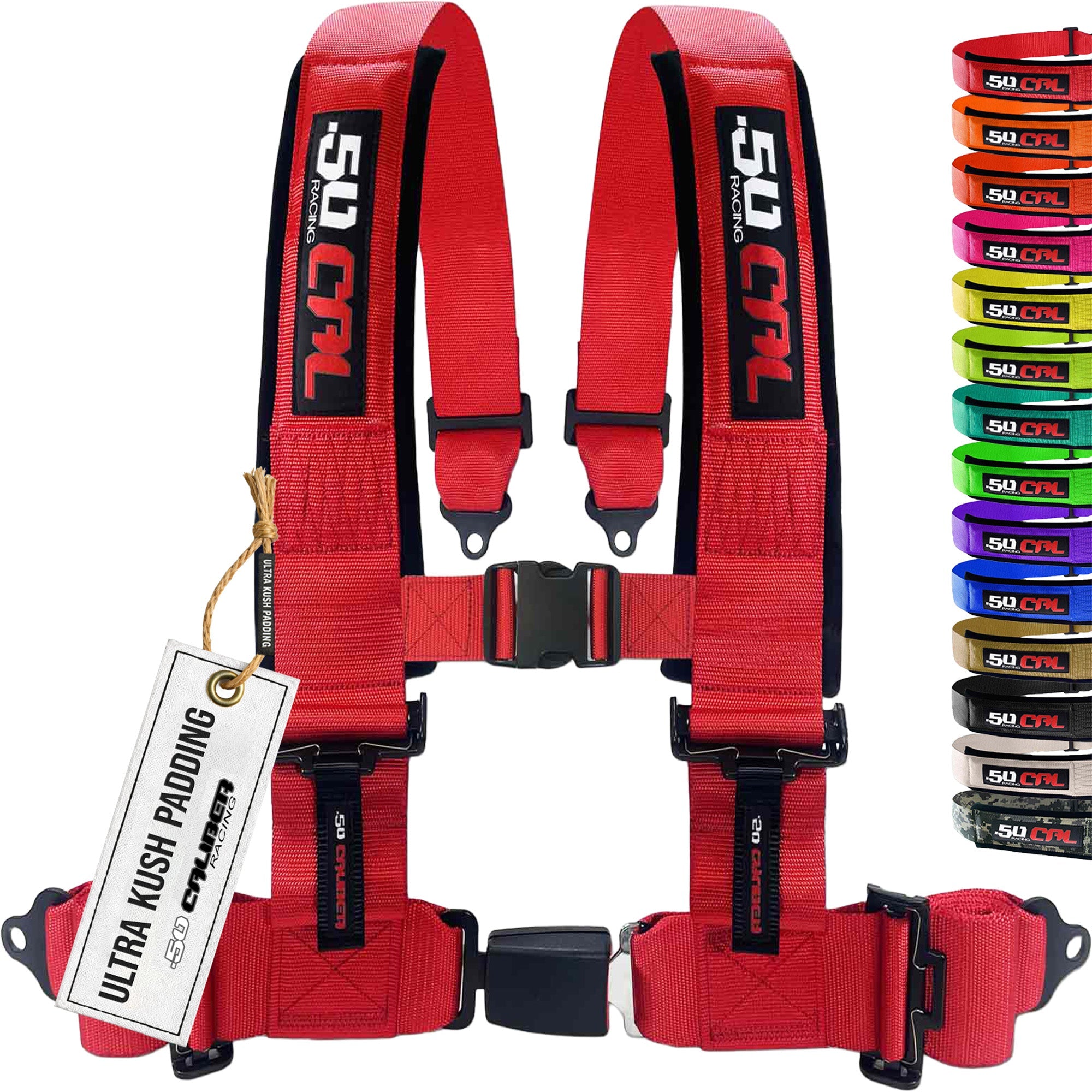 50 Caliber Racing 4-Point UTV Harness | Push Button Release + Sewn-In Pads + Black Hardware | 2" & 3", 10 Colors