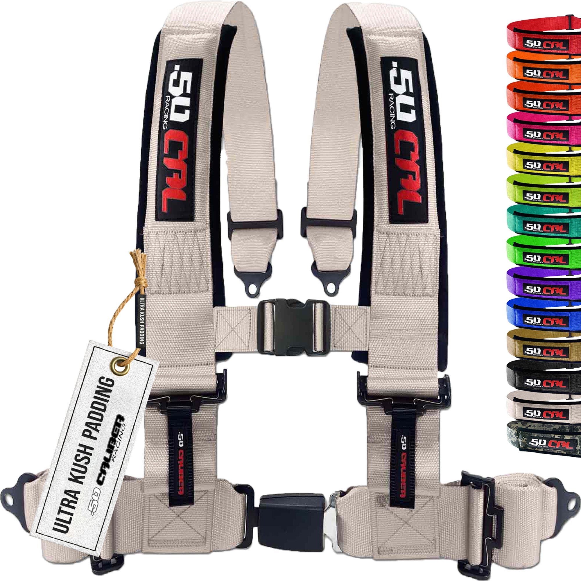 50 Caliber Racing 4-Point UTV Harness | Push Button Release + Sewn-In Pads + Black Hardware | 2" & 3", 10 Colors