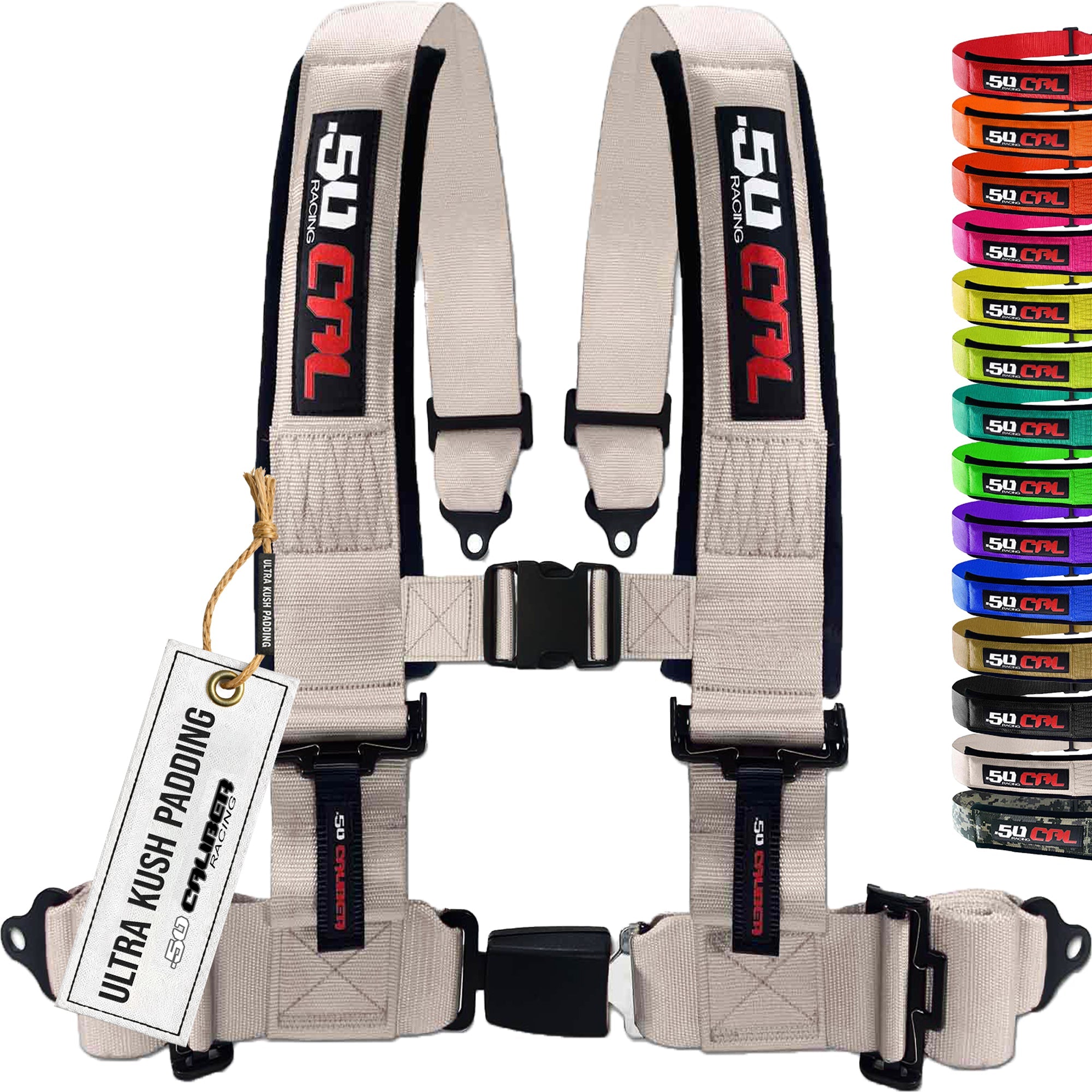 50 Caliber Racing 4-Point UTV Harness | Push Button Release + Sewn-In Pads + Black Hardware | 2" & 3", 10 Colors