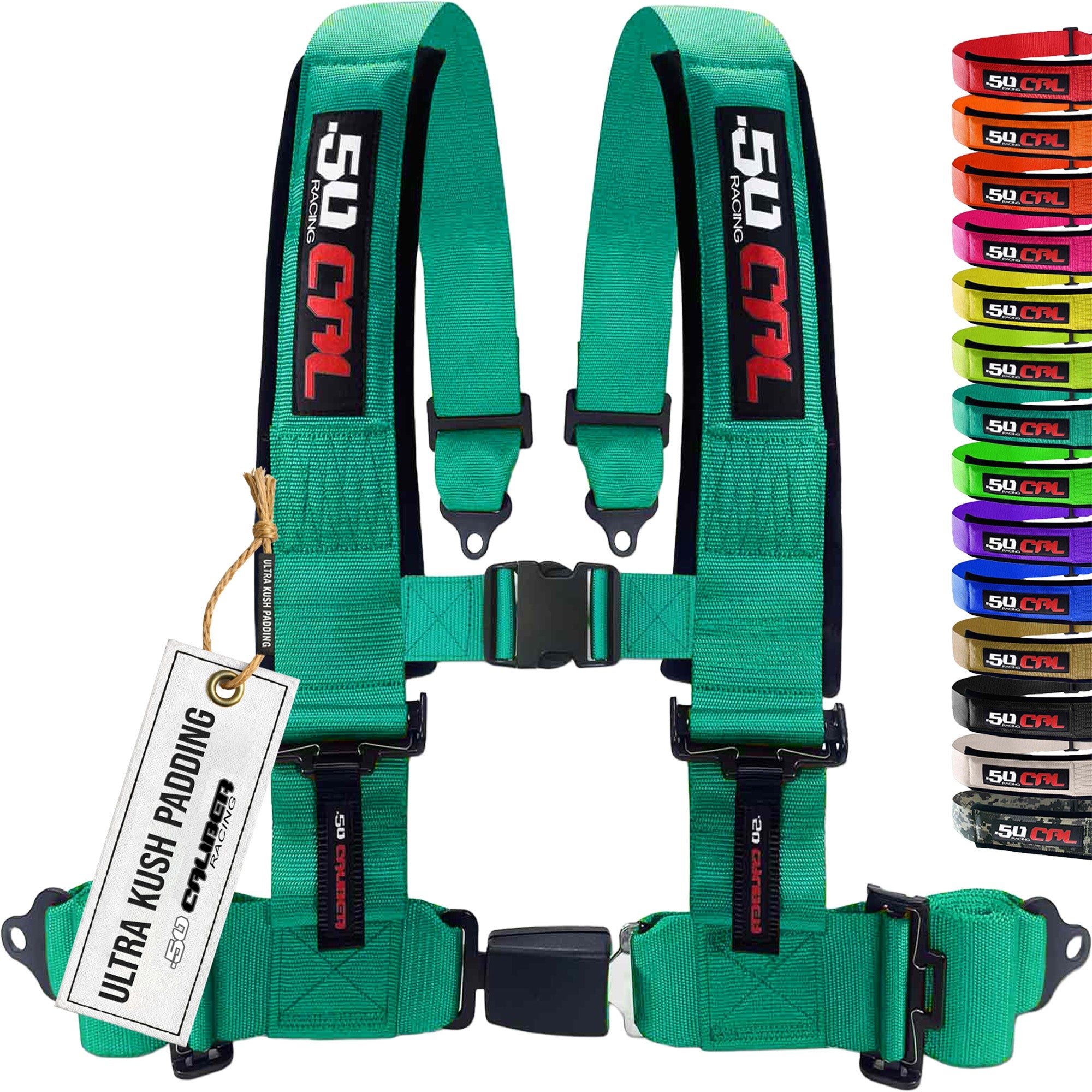 50 Caliber Racing 4-Point UTV Harness | Push Button Release + Sewn-In Pads + Black Hardware | 2" & 3", 10 Colors