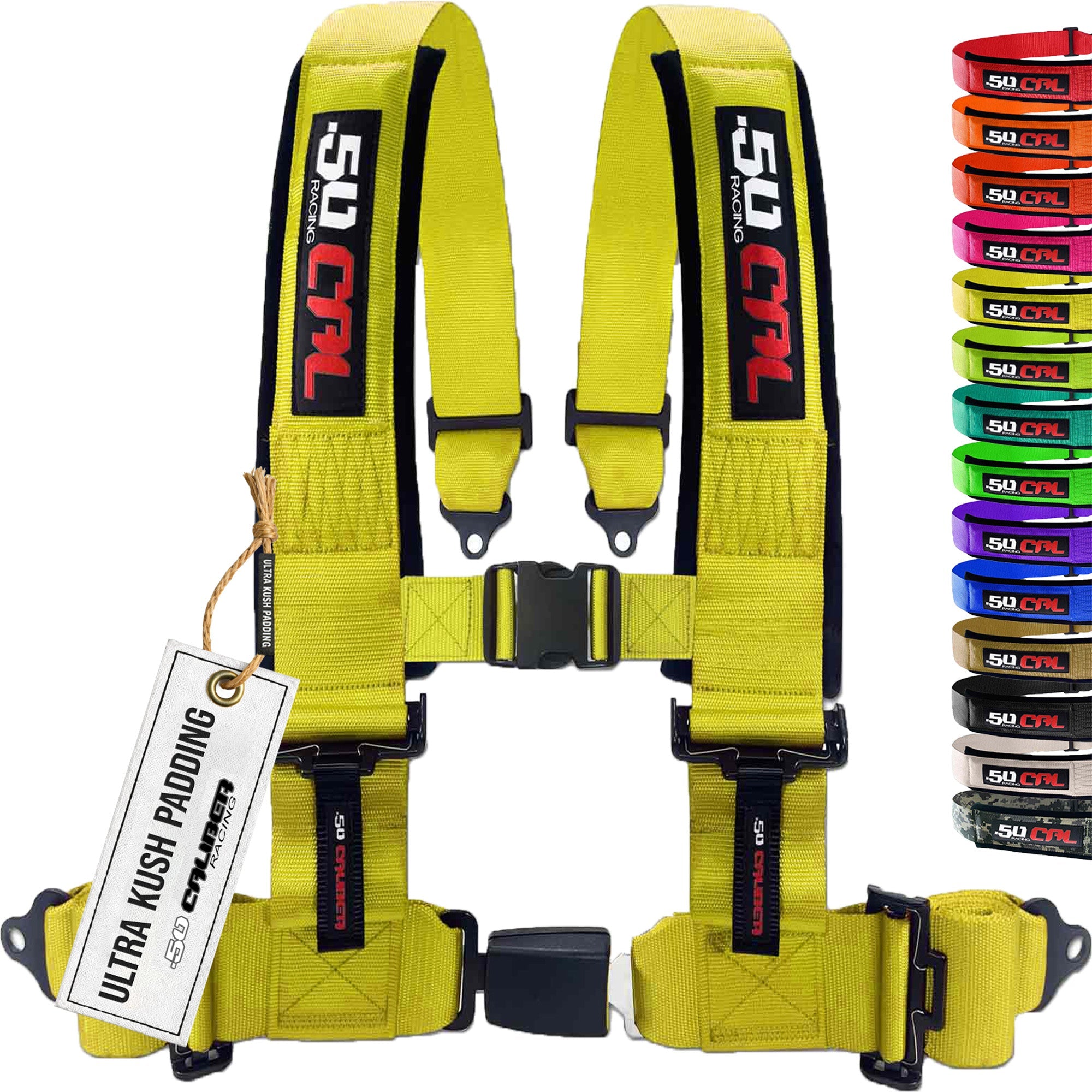 50 Caliber Racing 4-Point UTV Harness | Push Button Release + Sewn-In Pads + Black Hardware | 2" & 3", 10 Colors
