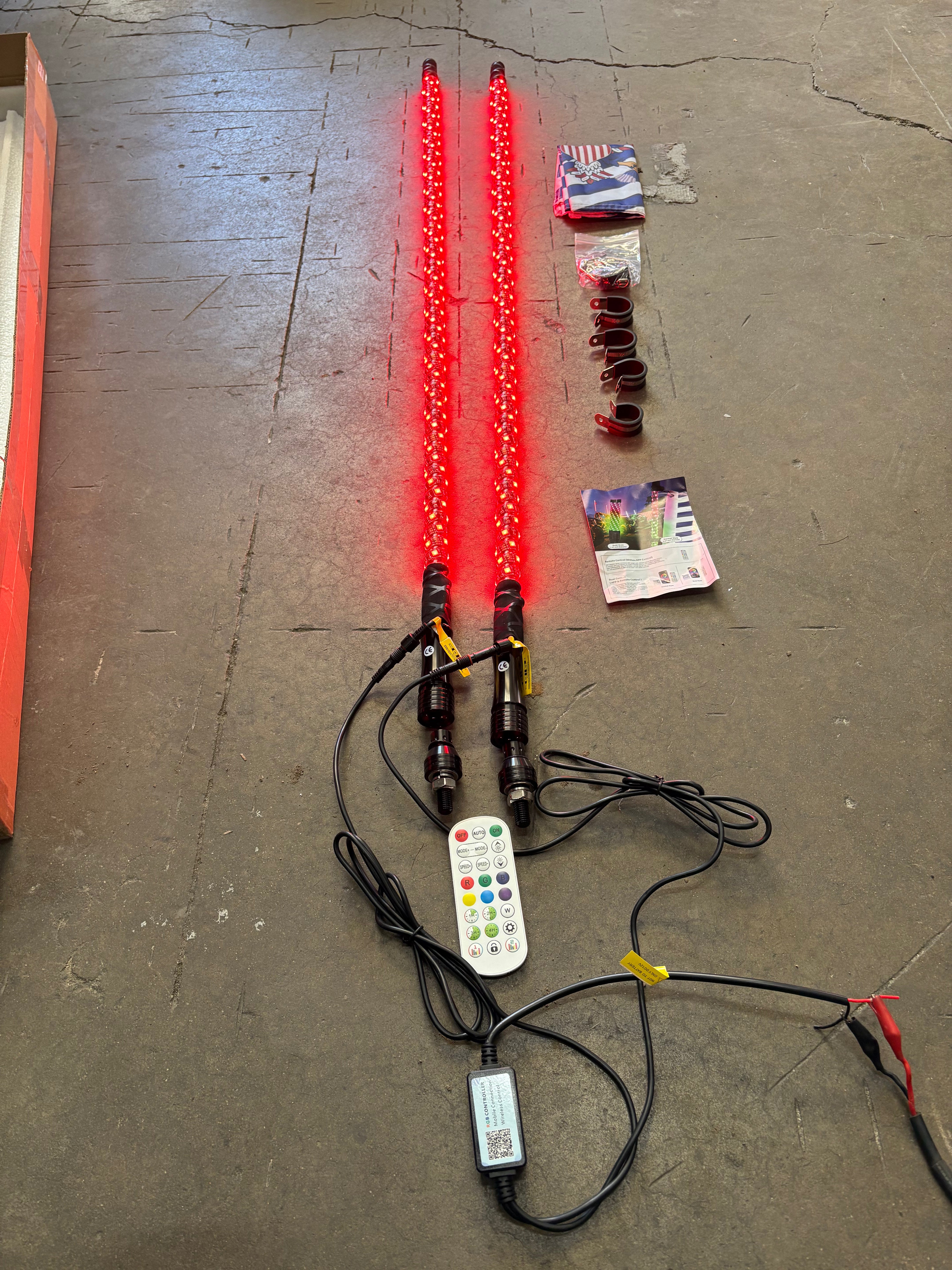 Eco 4' RGB LED Whip Pair - Bluetooth & Remote With Quick Release Base