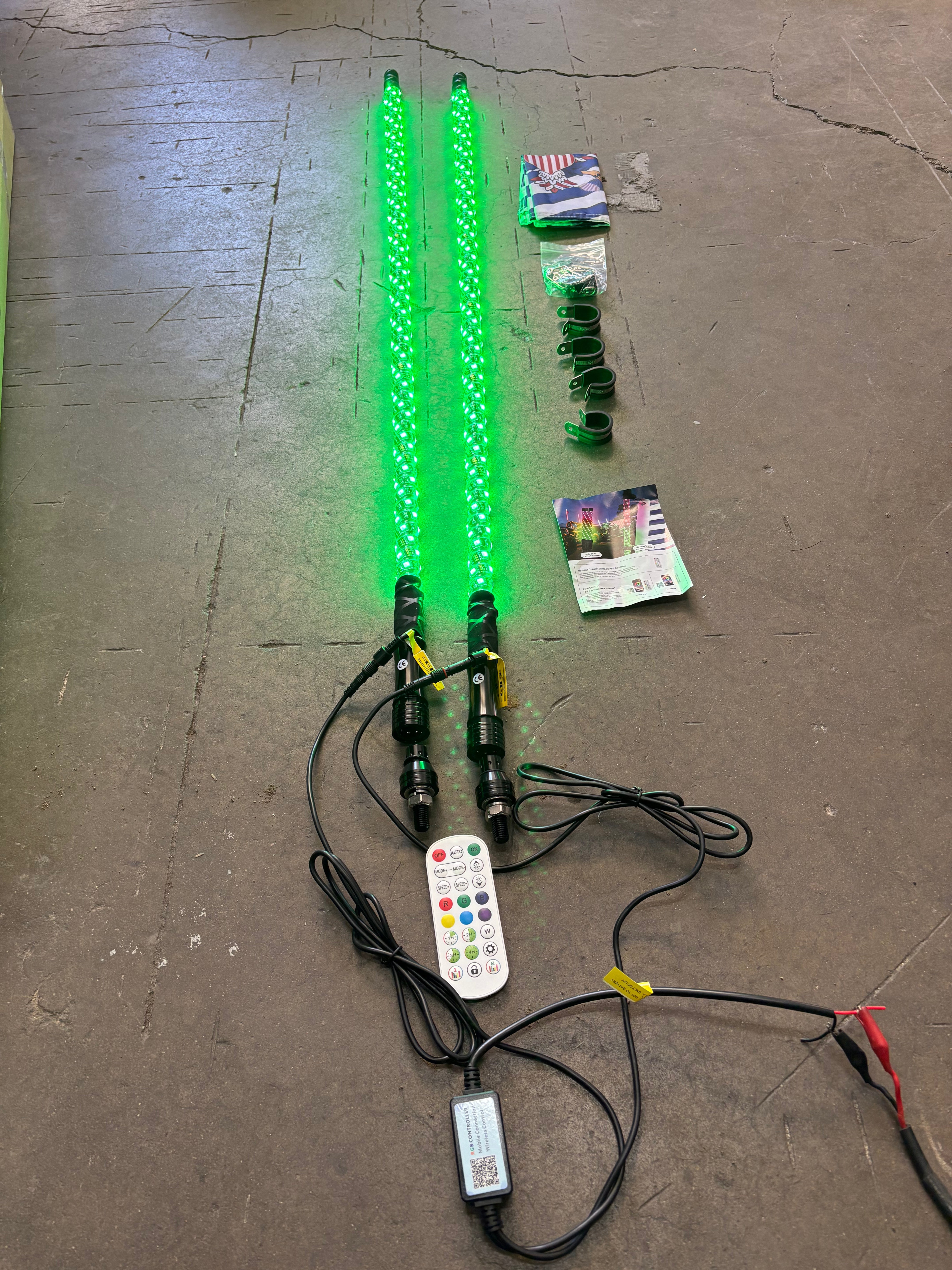 Eco 4' RGB LED Whip Pair - Bluetooth & Remote With Quick Release Base