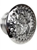 Angled view of a Packard Cyclone silver beadlock UTV wheel with a polished barrel.