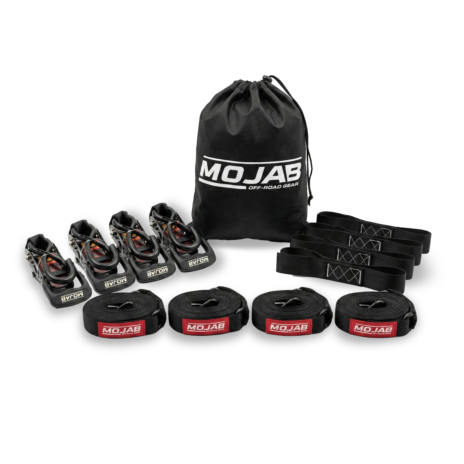 Photo of 1.6" x 15' Ratchet Tie-Down Set (Pack of 4) , Closed Hook (Lifetime Warranty) by MOJAB OFFROAD - Premium Tie Downs for UTVs / Side by Sides
