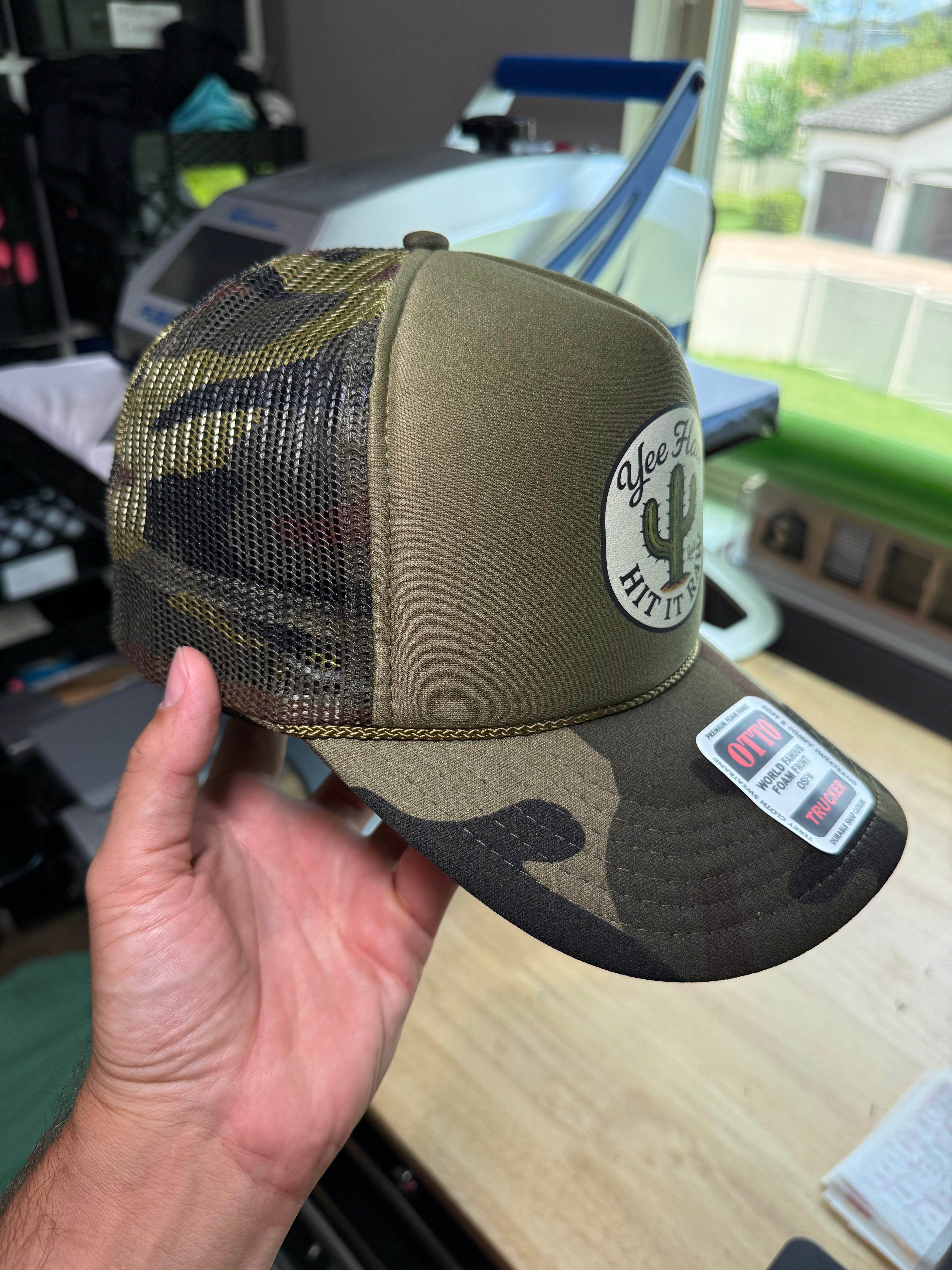 Yee Haw Hit it Raw Camo Trucker