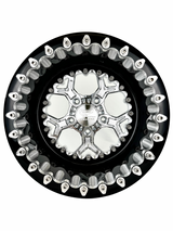 Front view of a Packard Pro 5 silver beadlock UTV wheel with a black barrel.