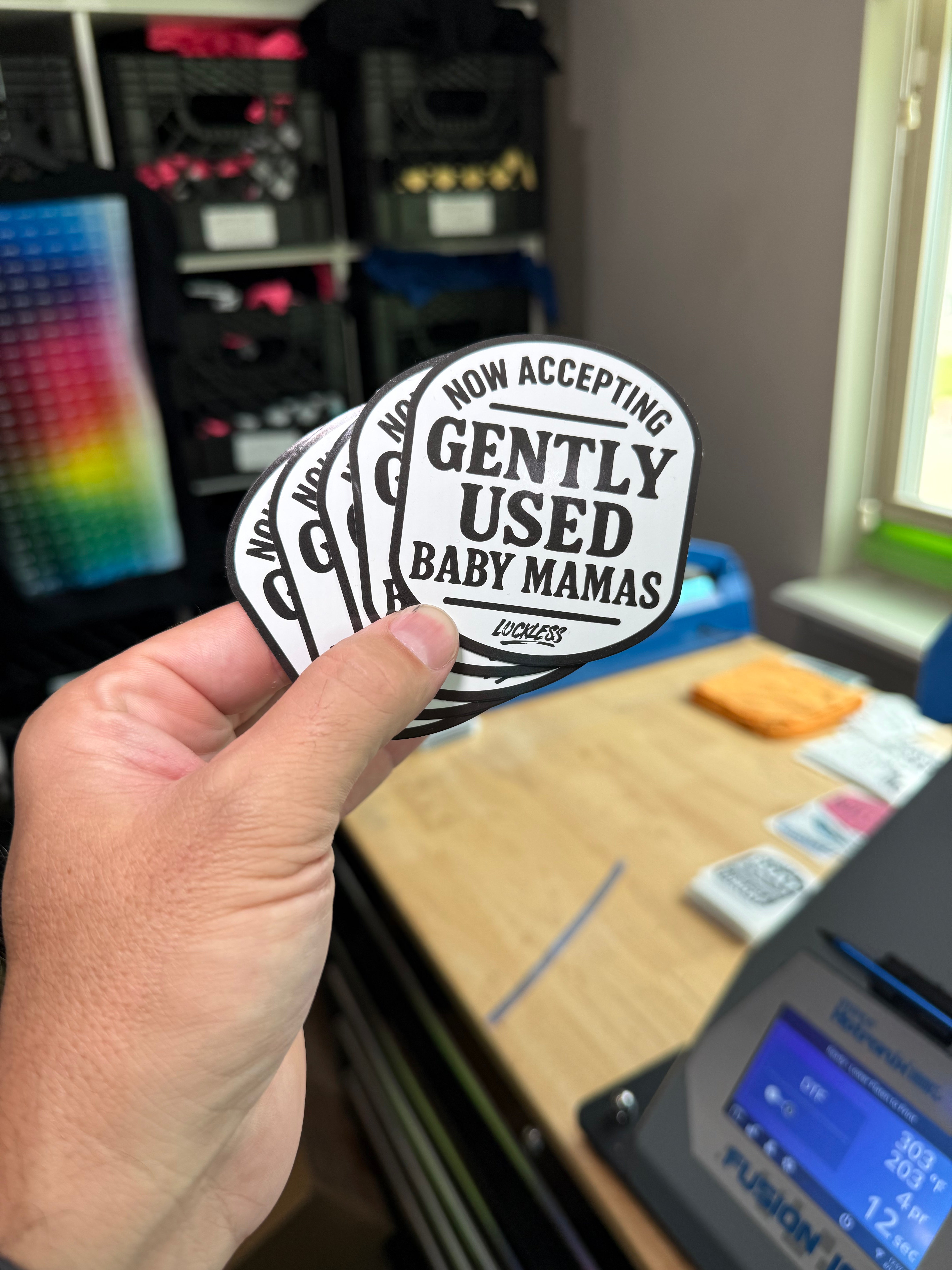 Photo of Now Accepting Gently Used Baby Mamas Sticker by Luckless Outfitters - Premium Stickers for UTVs / Side by Sides
