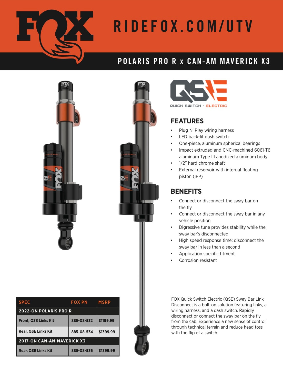 Photo of QSE Sway Bar Link Disconnect by Shock Therapy - Premium for UTVs / Side by Sides