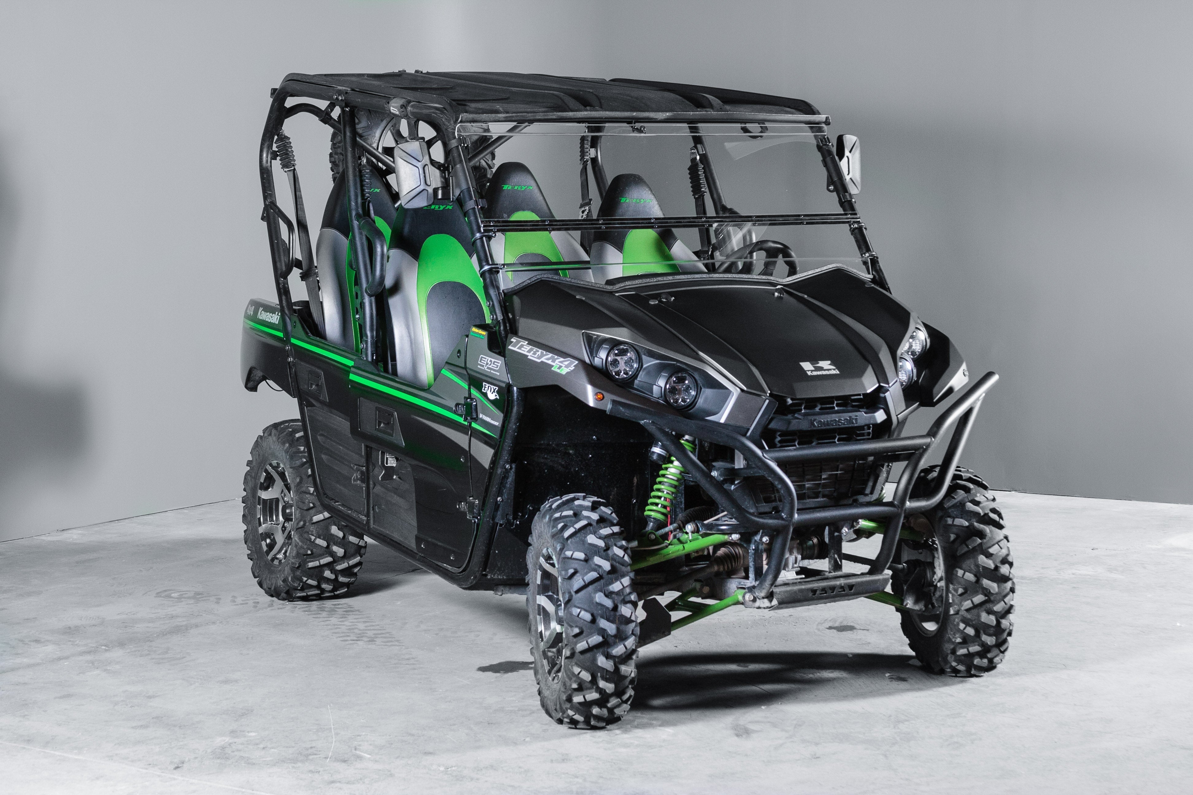 Photo of TK00108 2016-2017 KAWASAKI TERYX, 2 AND 4 SEATER TILTING UTV WINDSHIELD - STANDARD 3/16" - FOR FACTORY HARD TOP by TerraRider UTV Windshields & Accessories - Premium for UTVs / Side by Sides