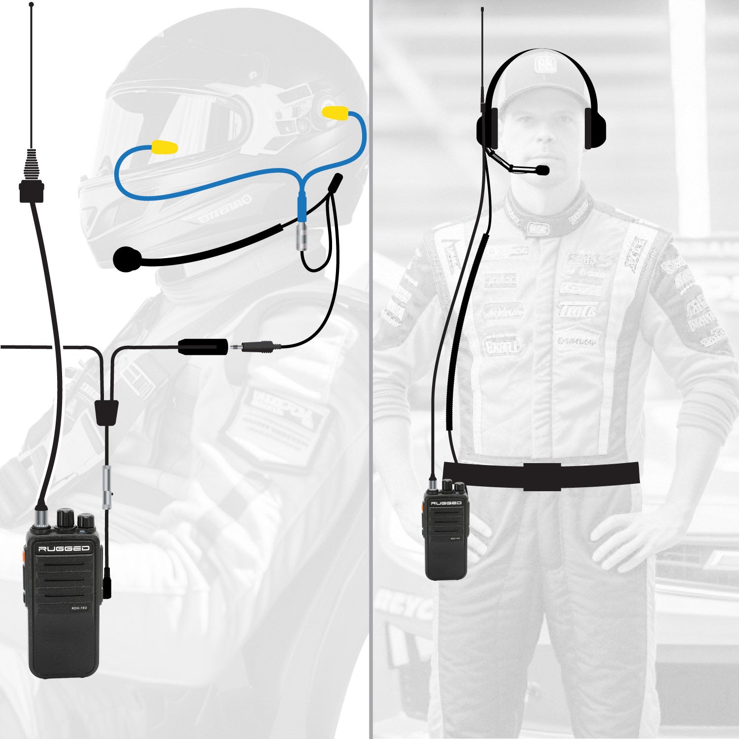 Photo of IMSA Driver and Crew Chief Long Track Racing Kit with RDH16 Radios by Rugged Radios - Premium for UTVs / Side by Sides