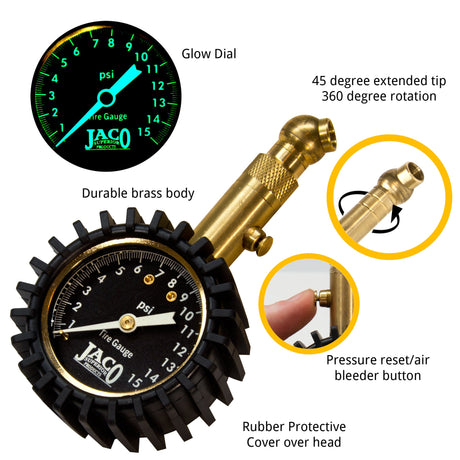 Photo of Elite® Low Pressure Tire Gauge - 15 PSI by JACO - Premium Tire Pressure Gauge for UTVs / Side by Sides