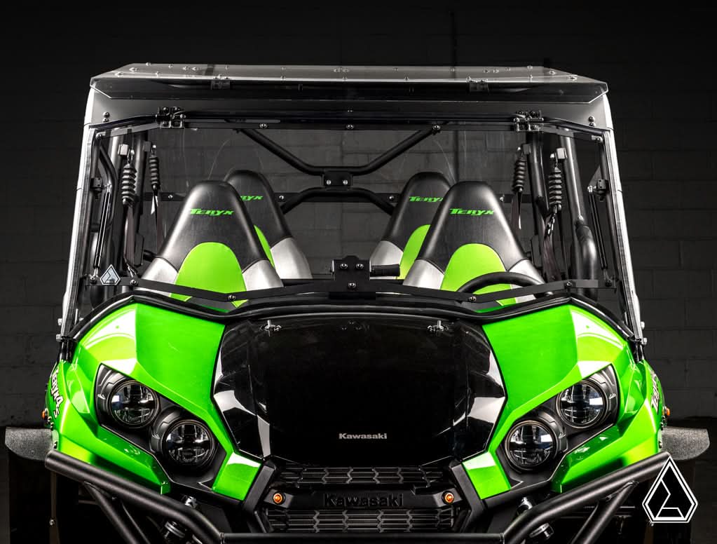 2016+ Kawasaki Teryx / Teryx S Flip Windshield front view with windshield closed — Assault Industries