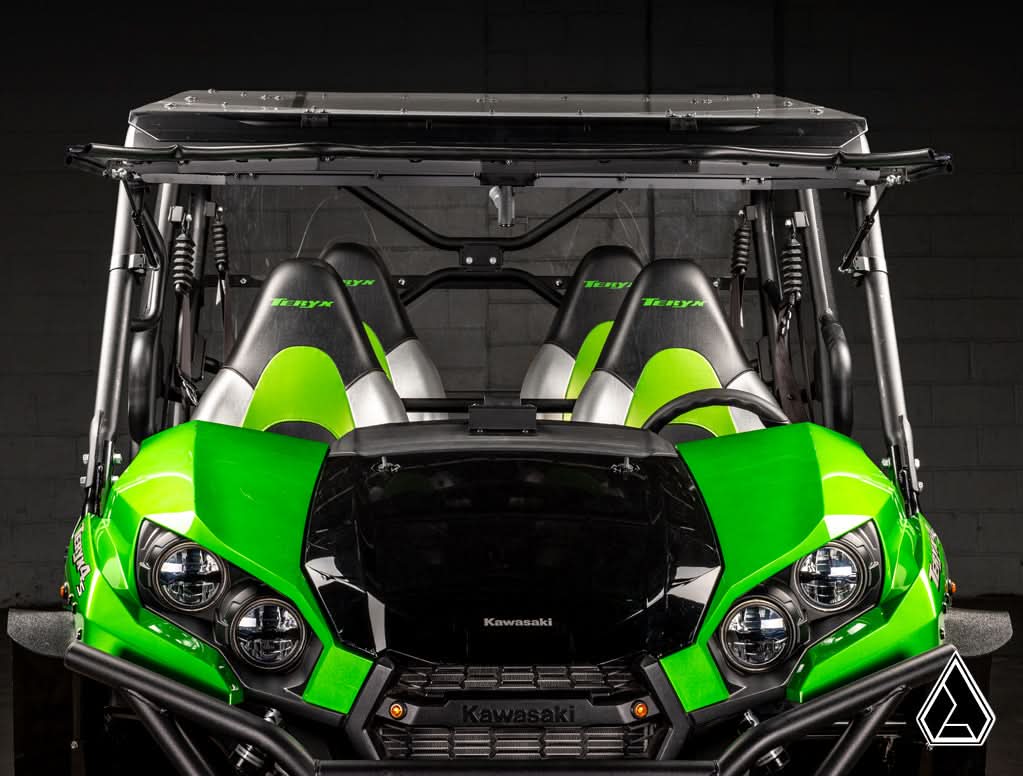 2016+ Kawasaki Teryx / Teryx S Flip Windshield front view with windshield open — Assault Industries